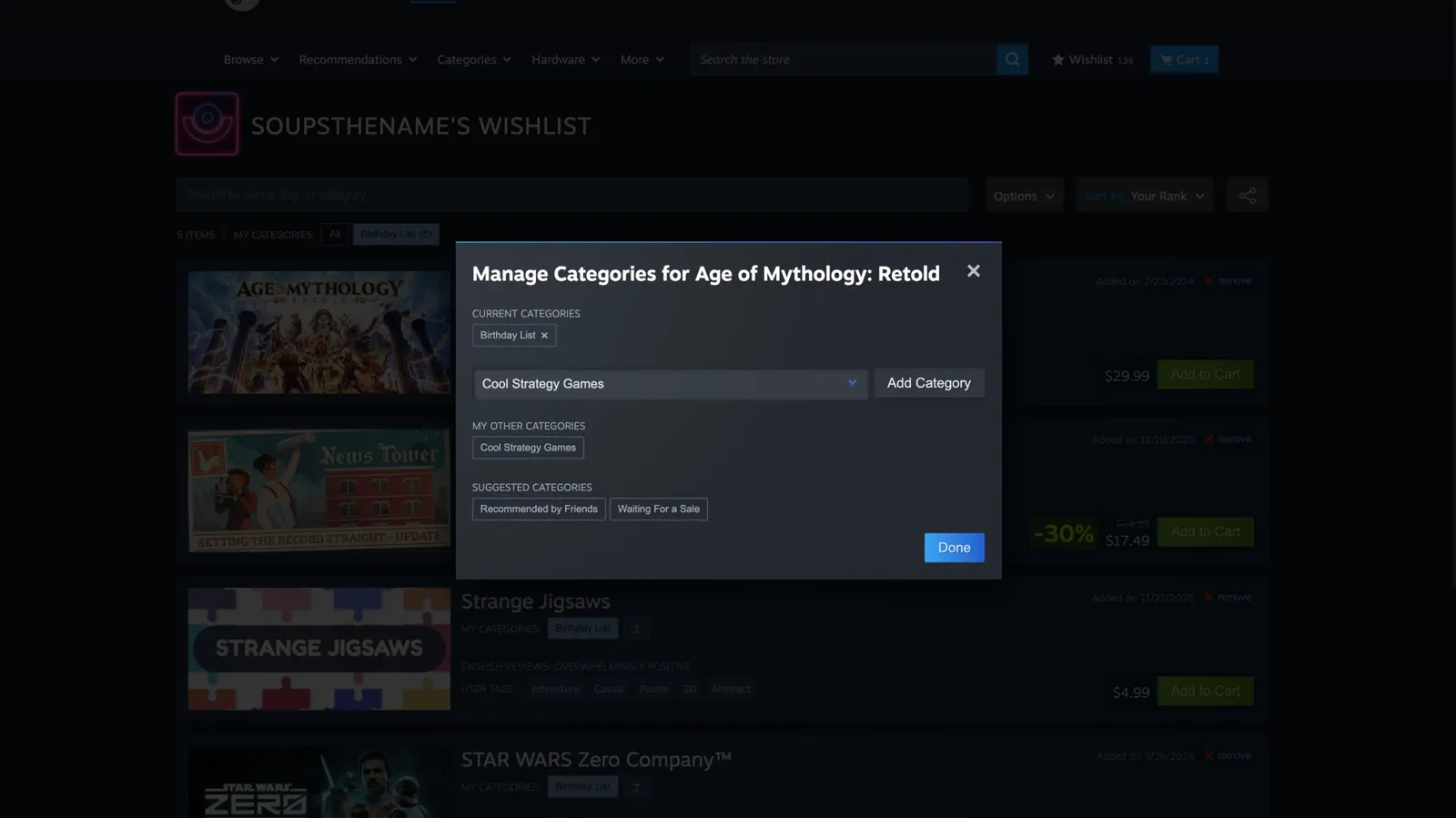 Steam makes game gifting account-free and finally organizes wishlists by category
