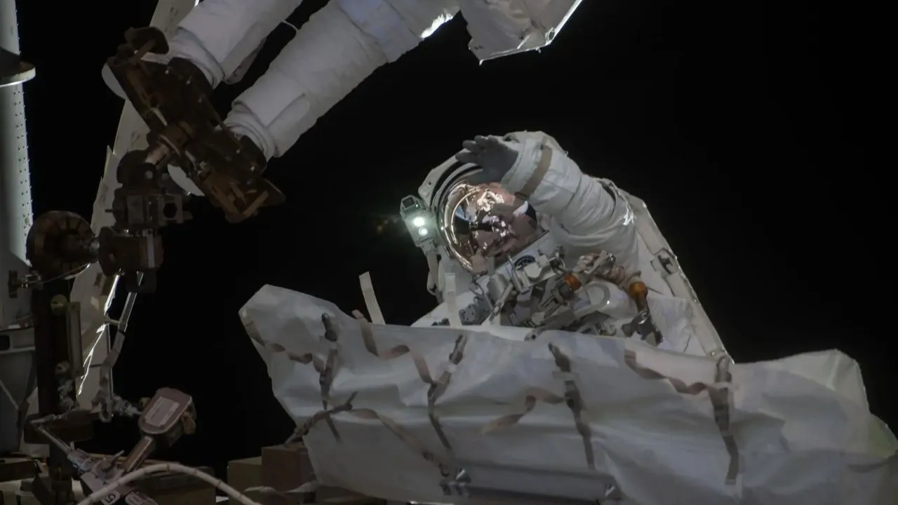 NASA astronauts Chris Williams and Jessica Meir replace a Canadarm2 wrist joint June 30