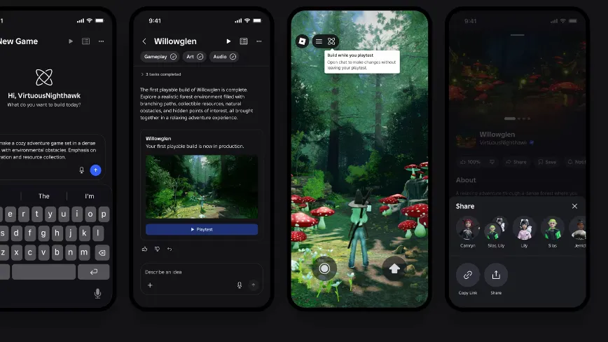 Roblox adds “Build” mobile tab: text prompts become playable games, no Studio needed