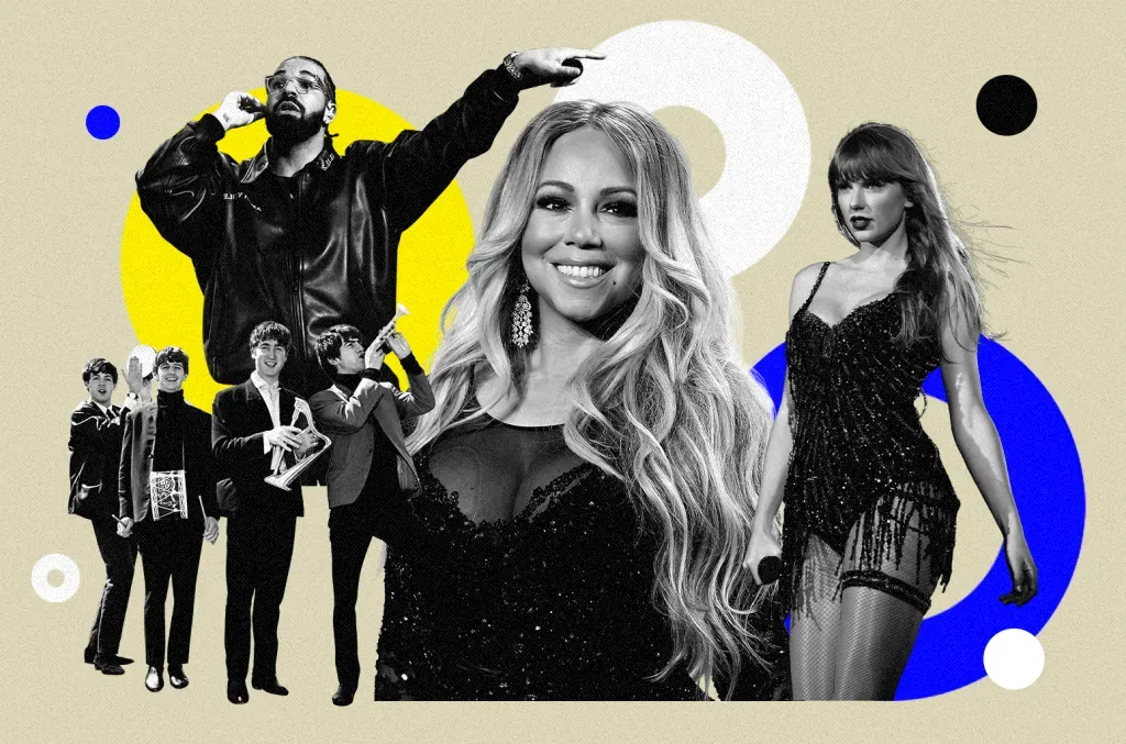 The Beatles own 39 combined No. 1s, while Taylor Swift hits 30 and Drake 29