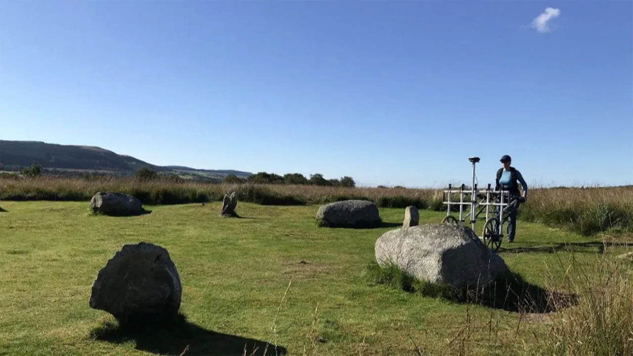 Historic Environment Scotland’s survey at Machrie Moor finds a buried 28-meter stone or timber circle