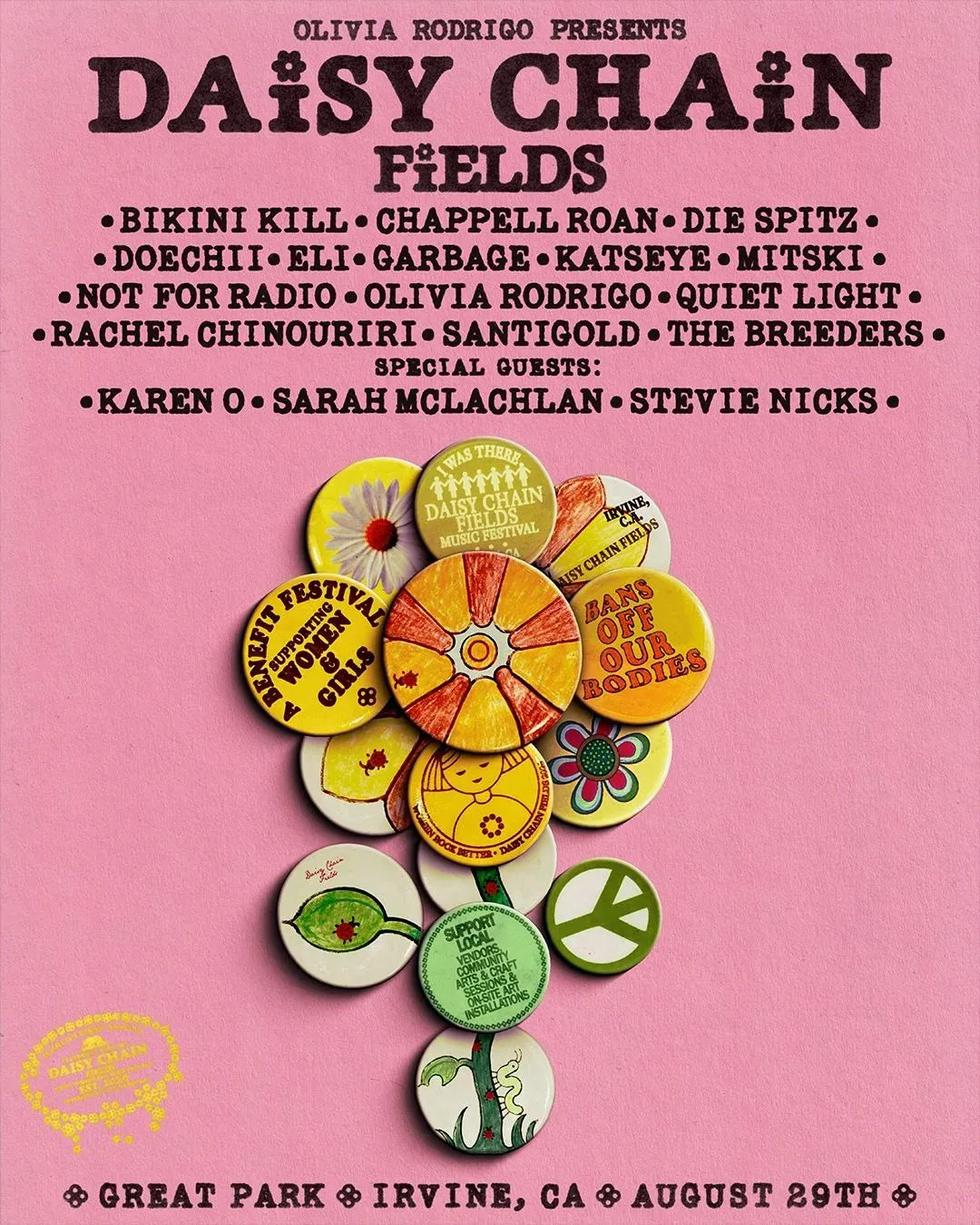 Olivia Rodrigo launches Daisy Chain Fields with Bikini Kill, Chappell Roan, Stevie Nicks