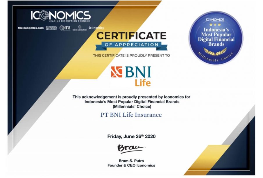 Sertifikat yang diperoleh BNI Life/BNI Life
