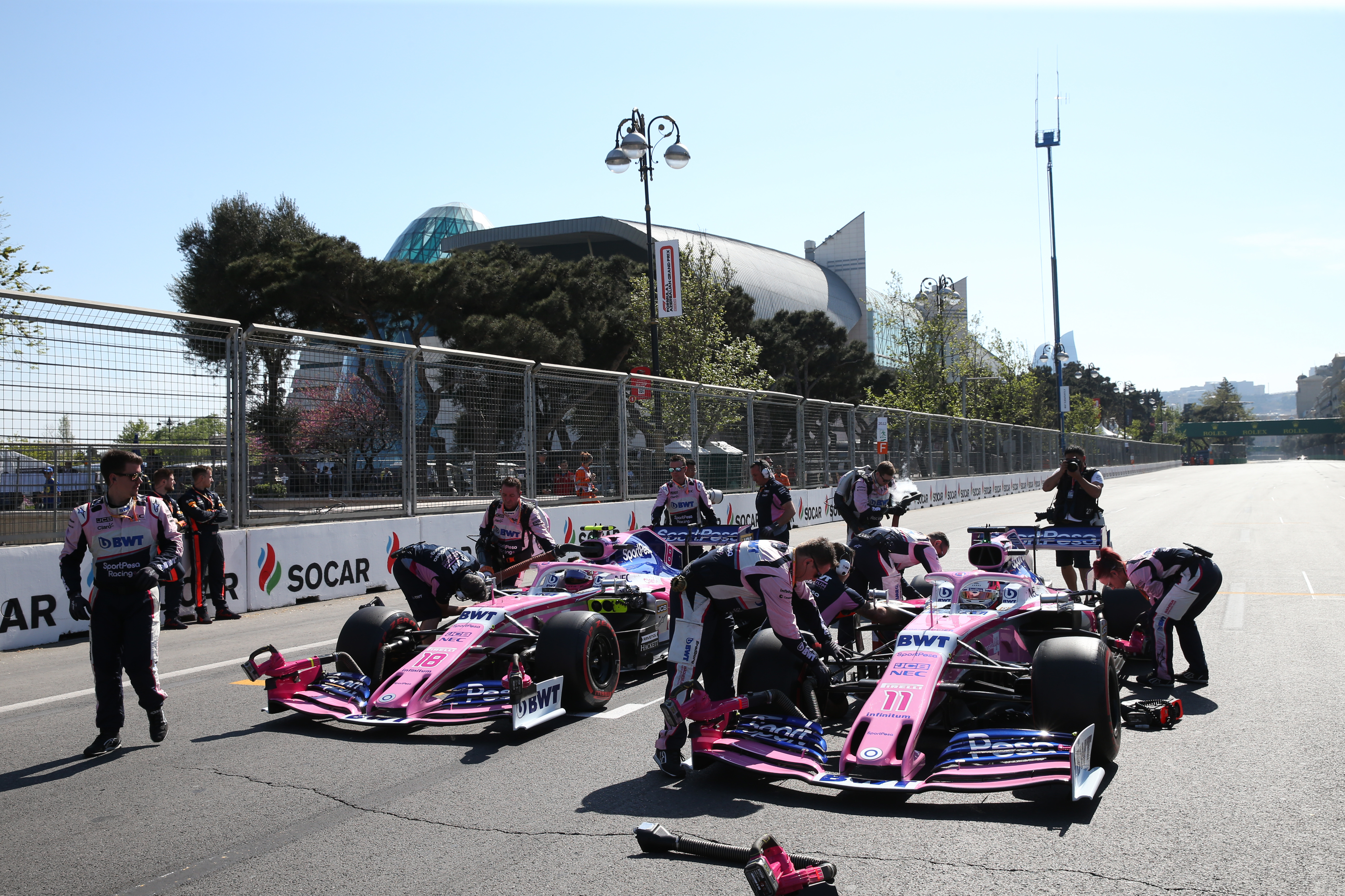 Sergio Perez Lance Stroll Racing Point F1 mechanics 2019