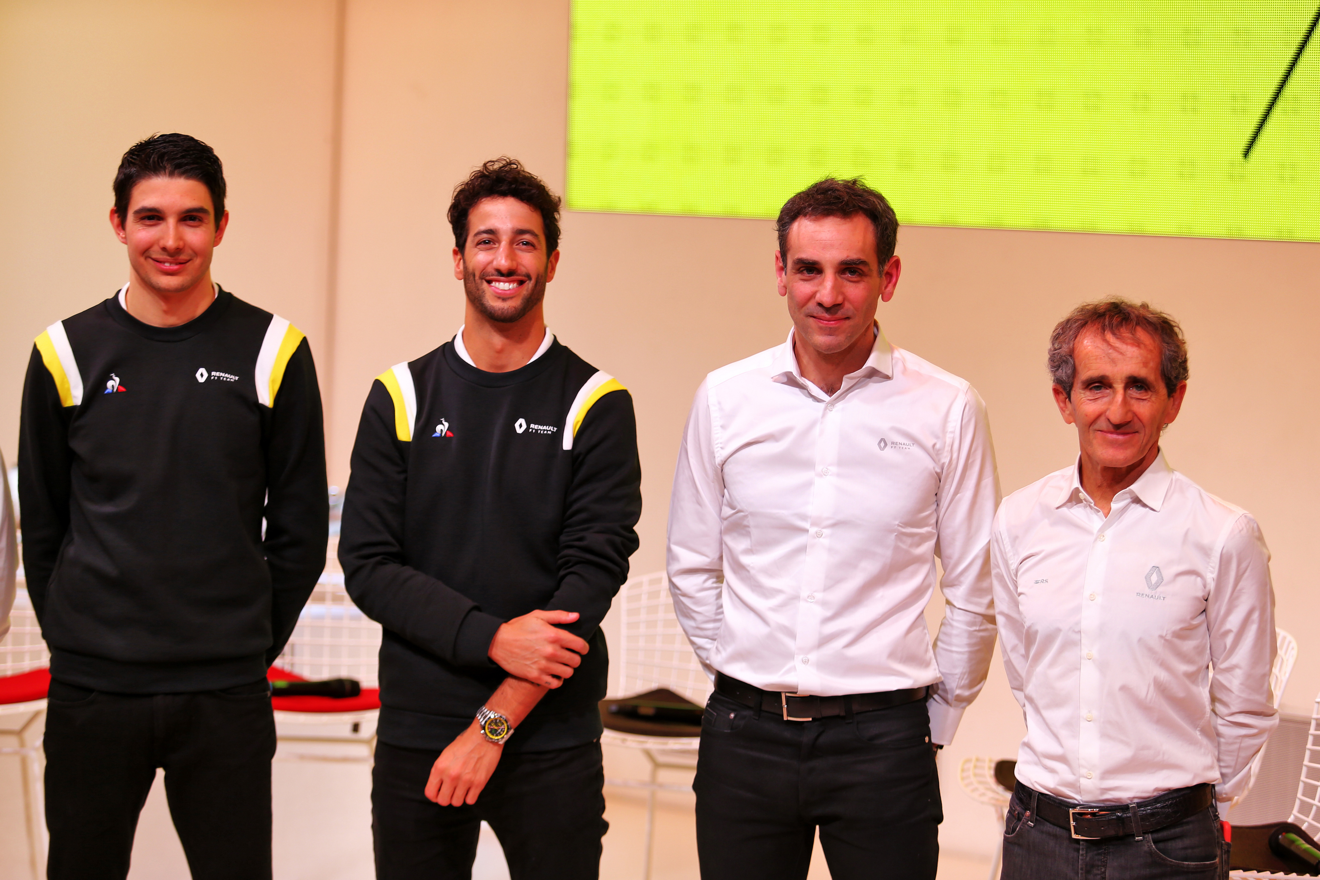 Esteban Ocon Daniel Ricciardo Cyril Abiteboul Alain Prost Renault launch F1 2020