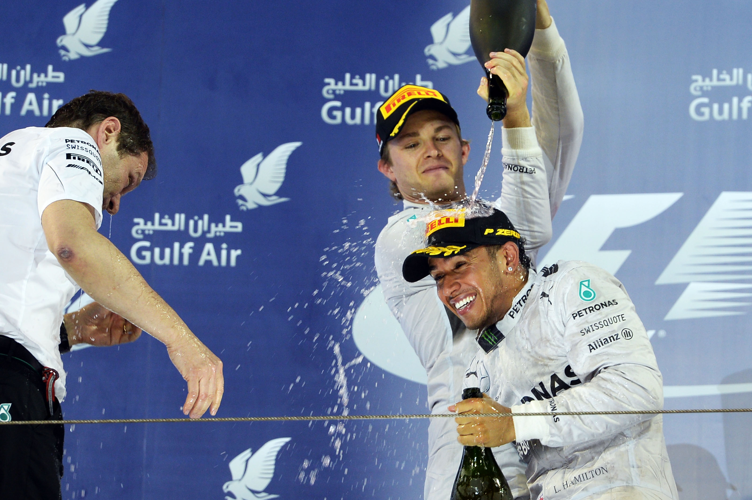 Nico Rosberg Lewis Hamilton Mercedes F1 Bahrain 2014