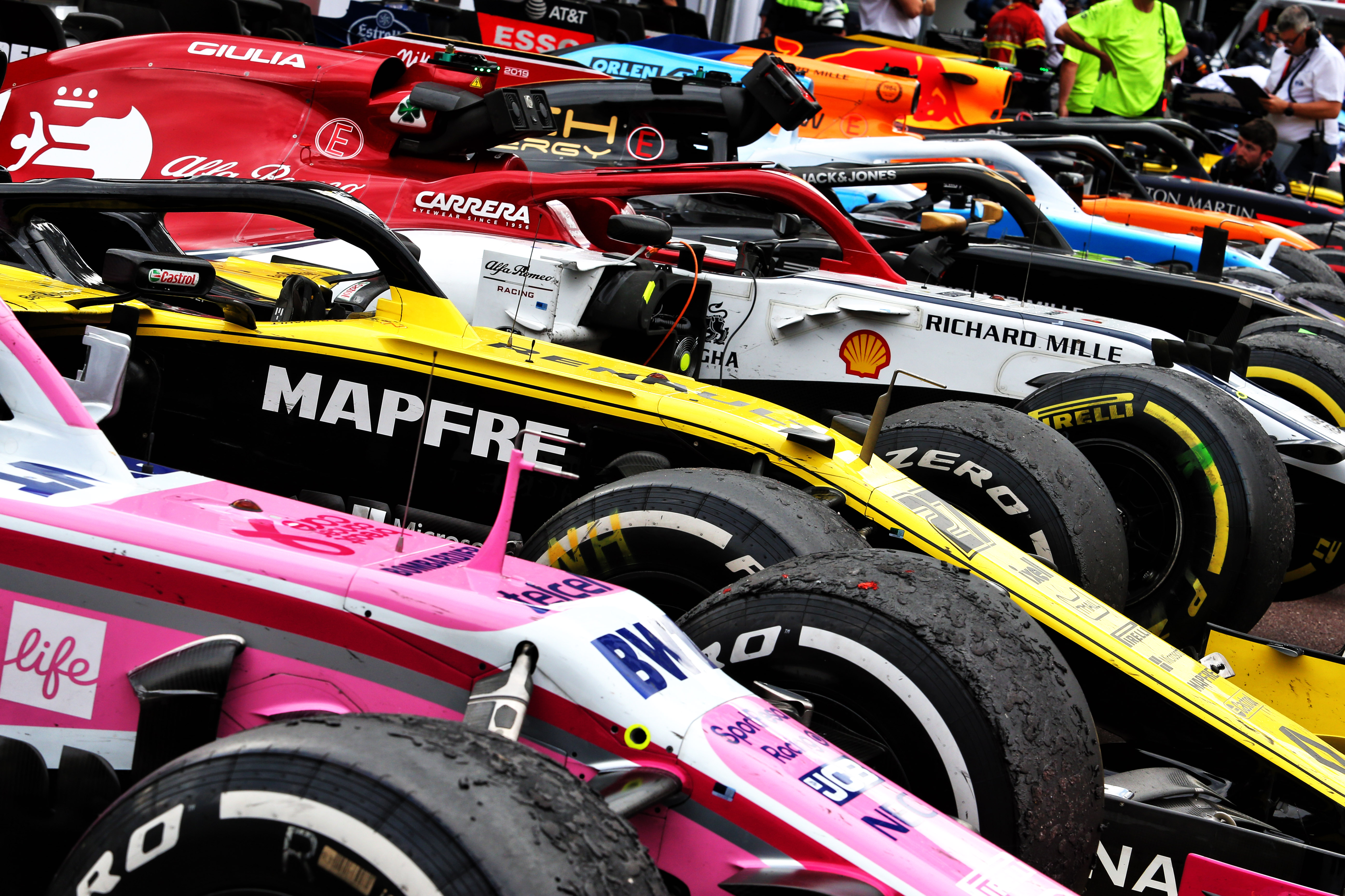 F1 cars in parc ferme 2019