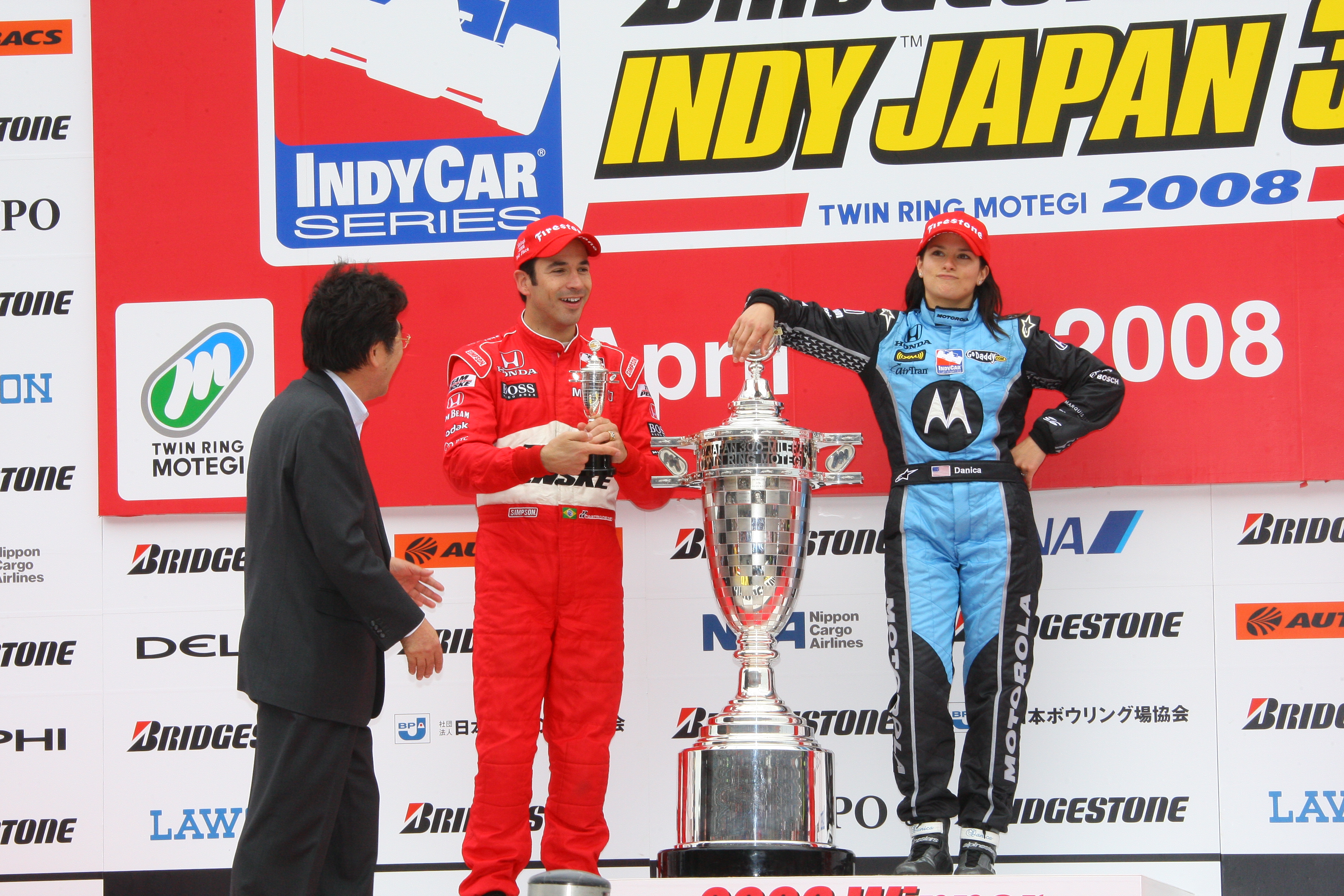 Danica Patrick Helio Castroneves Motegi IndyCar podium 2008