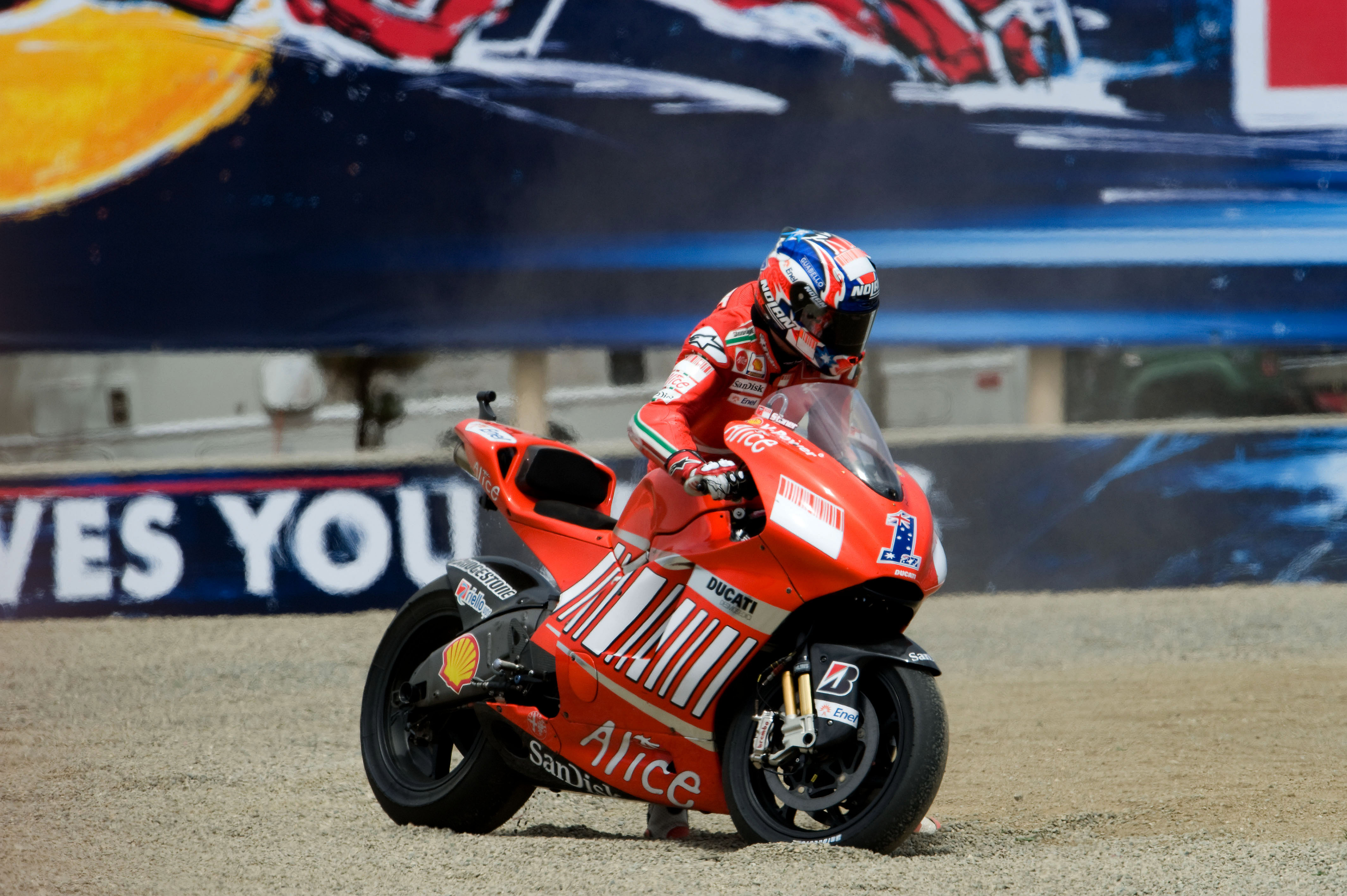 Casey Stoner Ducati goes off Laguna Seca MotoGP 2008