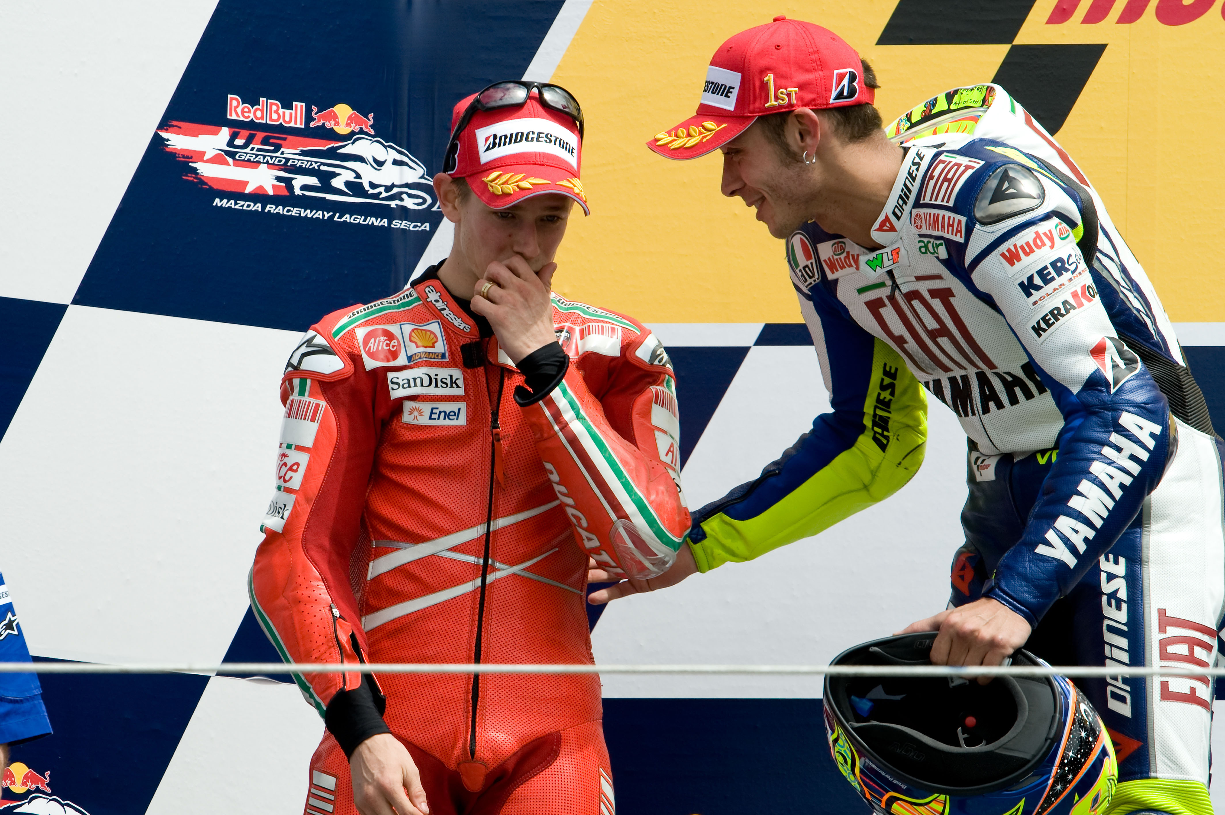 Casey Stoner Valentino Rossi Laguna Seca MotoGP podium 2008