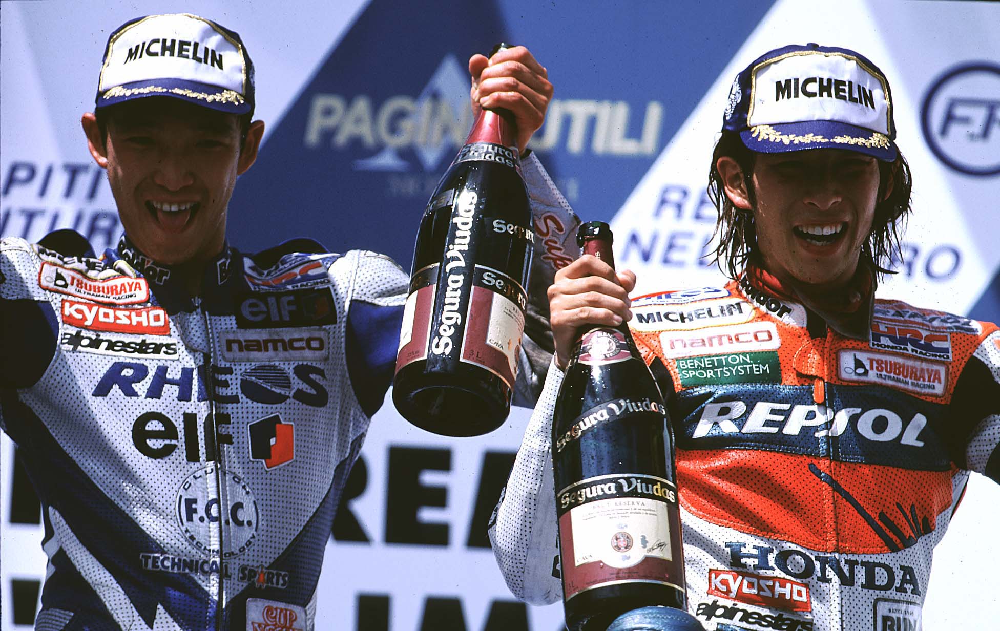 Nubuatsu Aoki And Takuma Aoki Podium Imola 500cc 1997