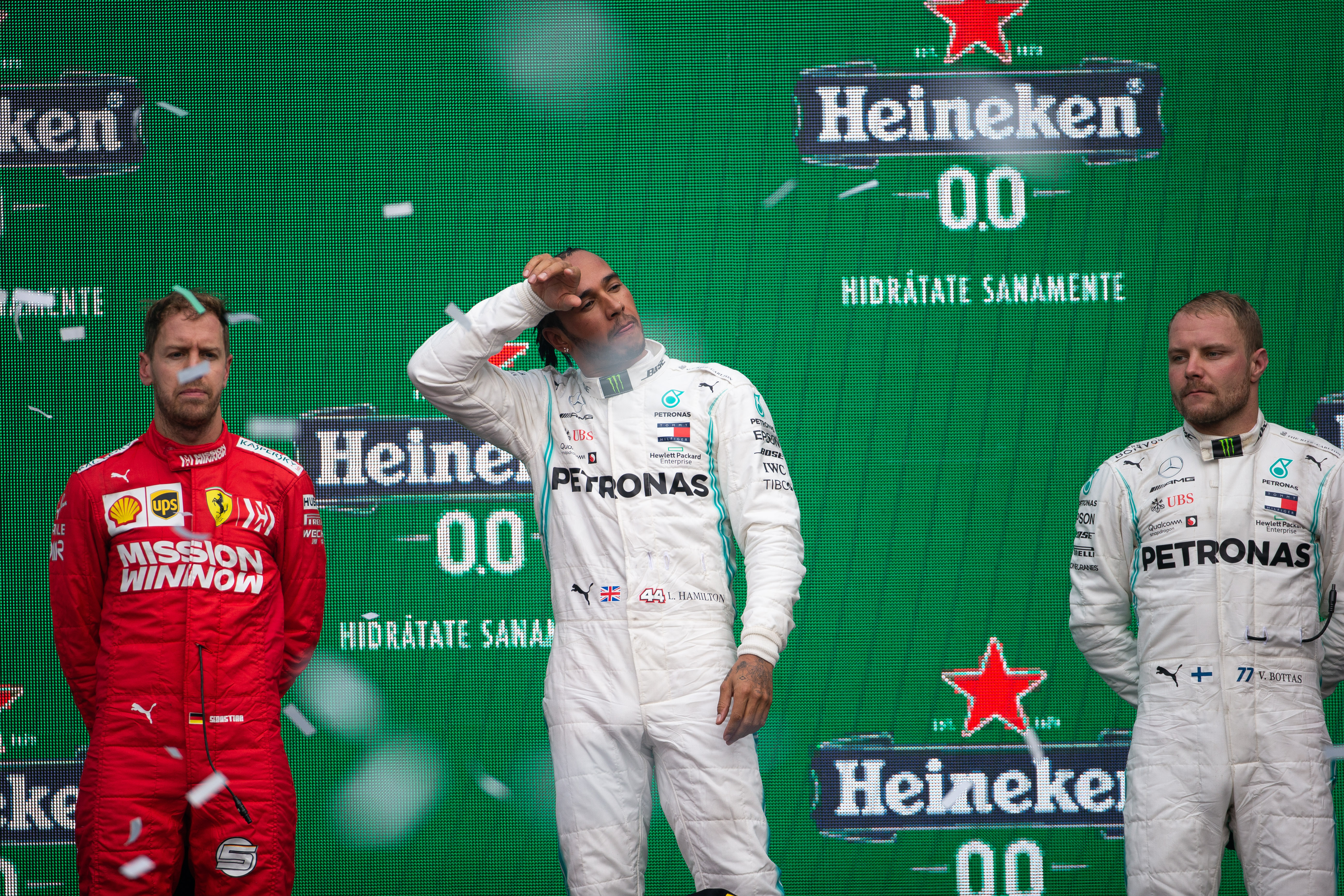 Sebastian Vettel Lewis Hamilton Valtteri Bottas Mexican Grand Prix podium 2019