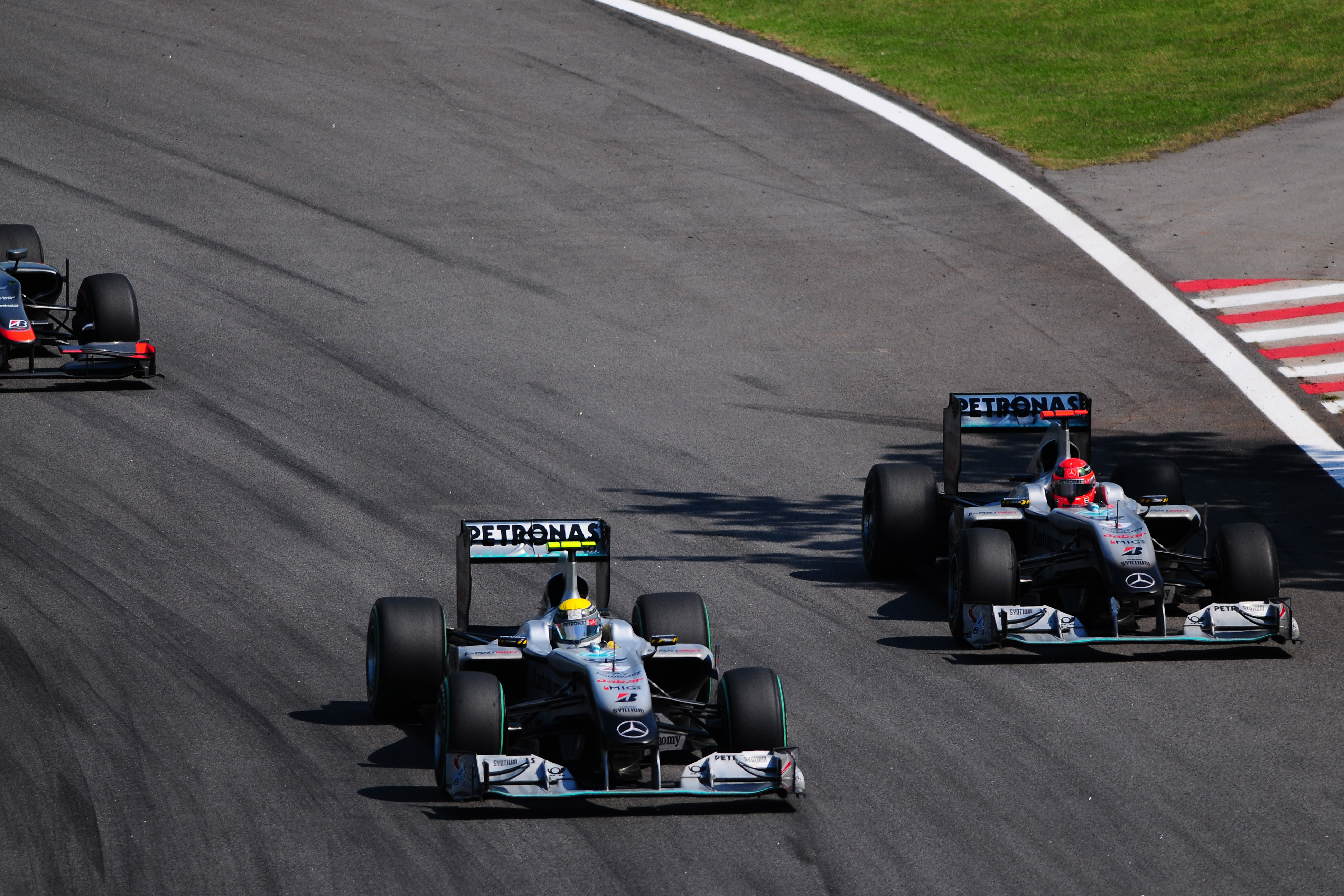 Nico Rosberg Michael Schumacher Mercedes 2010 Brazilian Grand Prix Interlagos