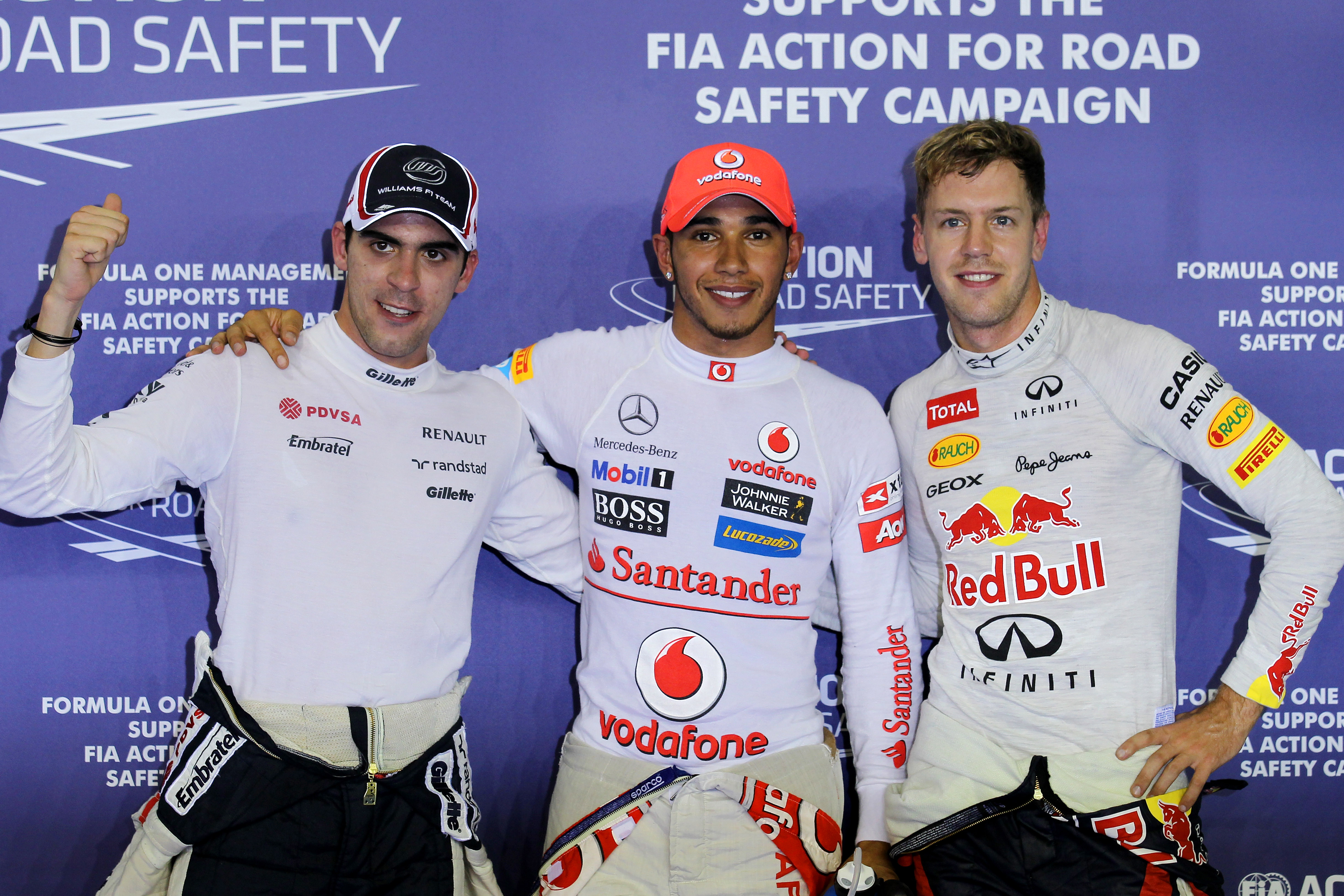 Pastor Maldonado Lewis Hamilton Sebastian Vettel Singapore Grand Prix qualifying 2012