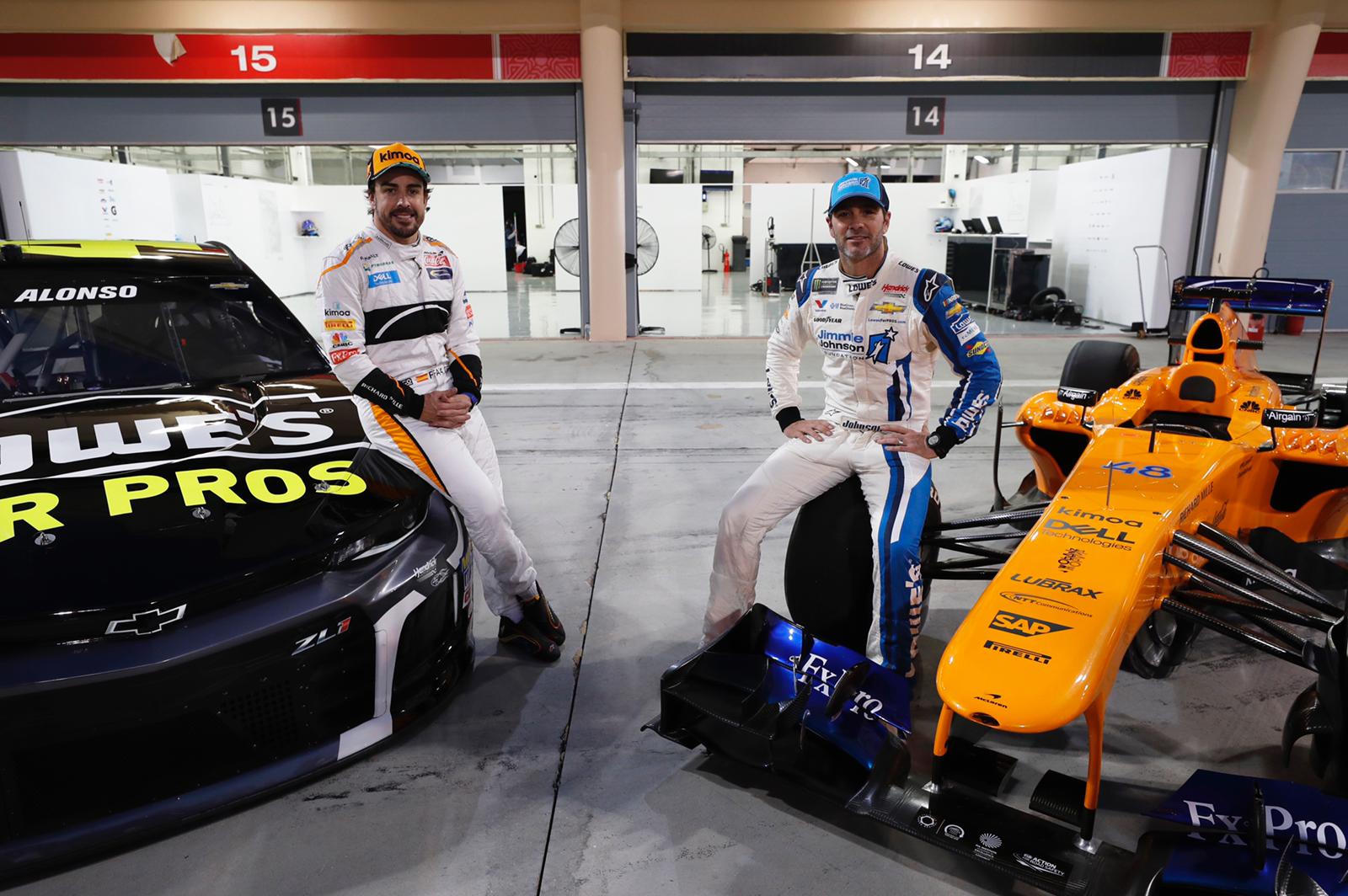 Fernando Alonso Jimmie Johnson NASCAR F1 car swap