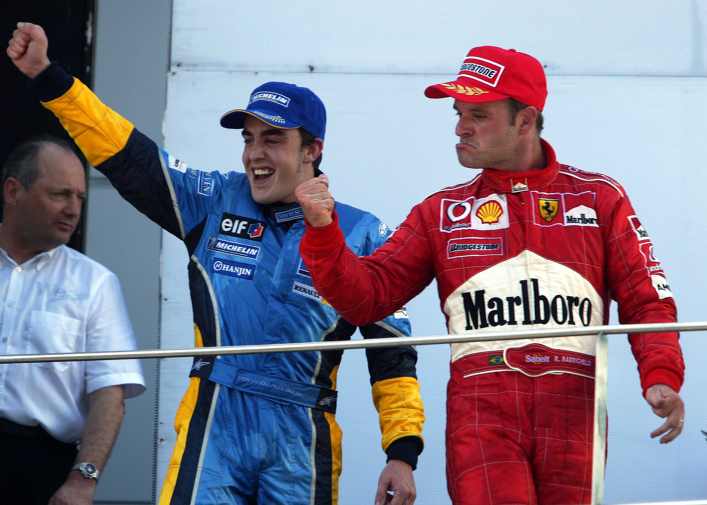 Fernando Alonso Rubens Barrichello Malaysian Grand Prix podium 2003