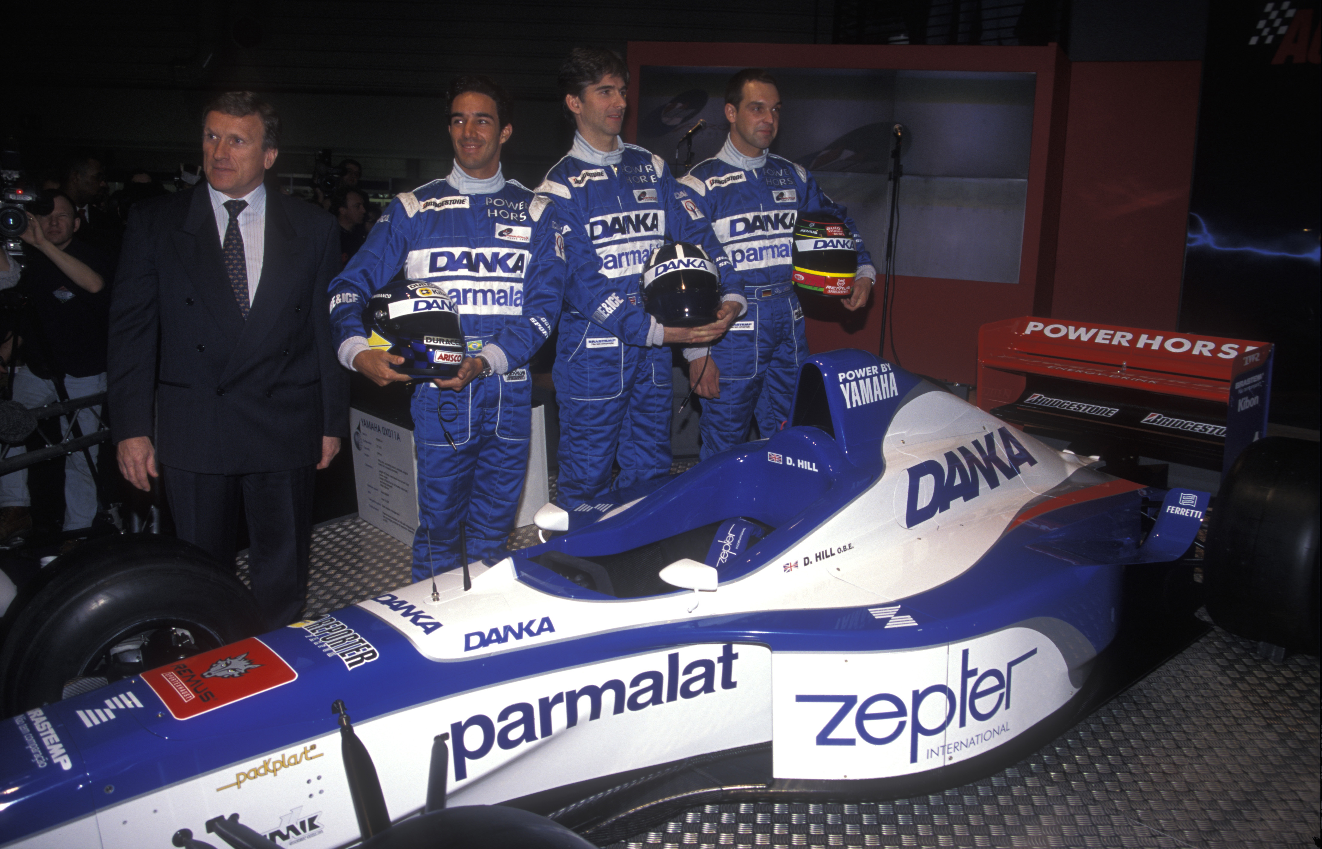 Arrows 1997 launch Tom Walkinshaw Pedro Diniz Damon Hill Jorg Muller