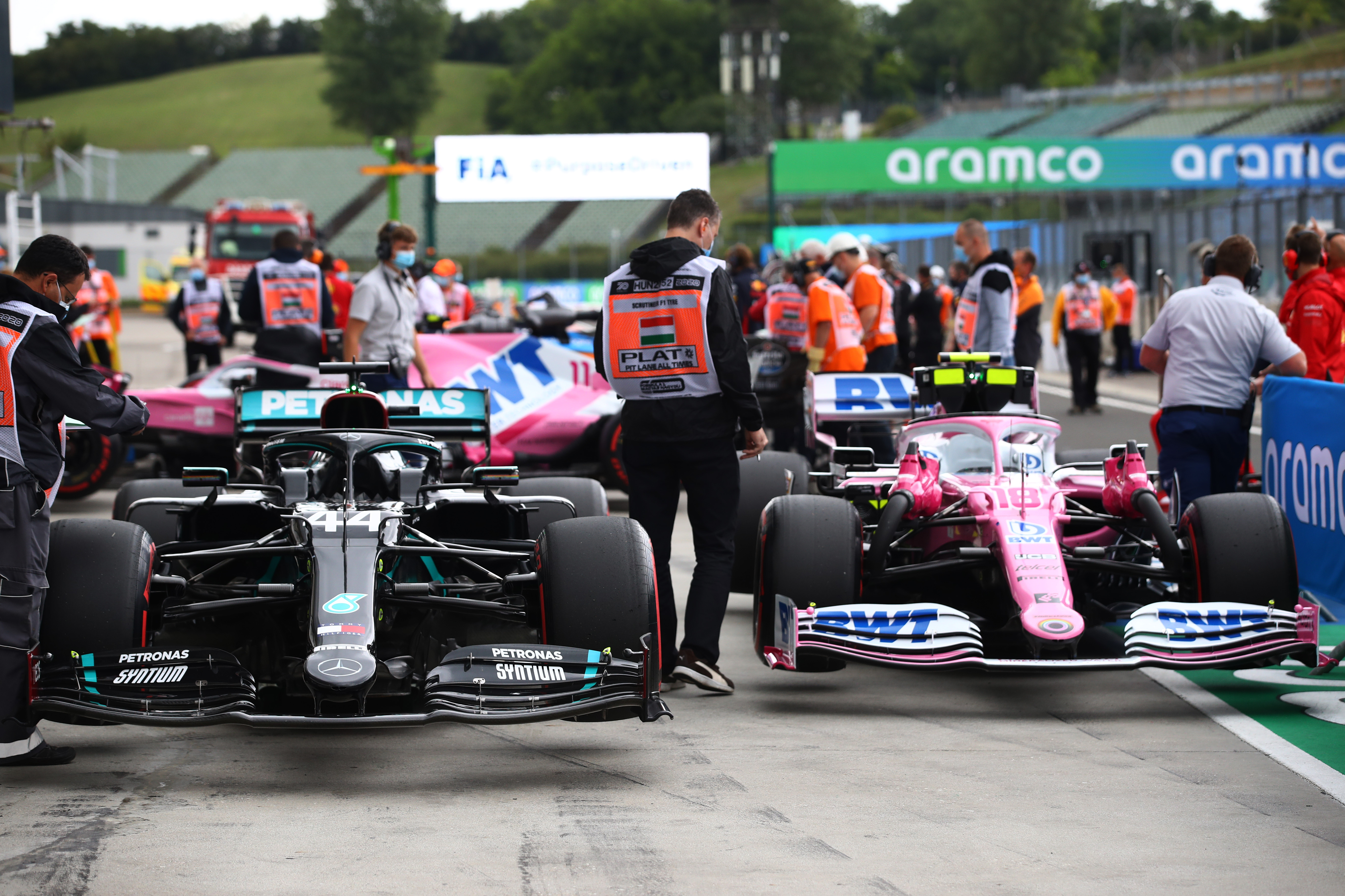 Mercedes Racing Point Hungarian Grand Prix parc ferme 2020