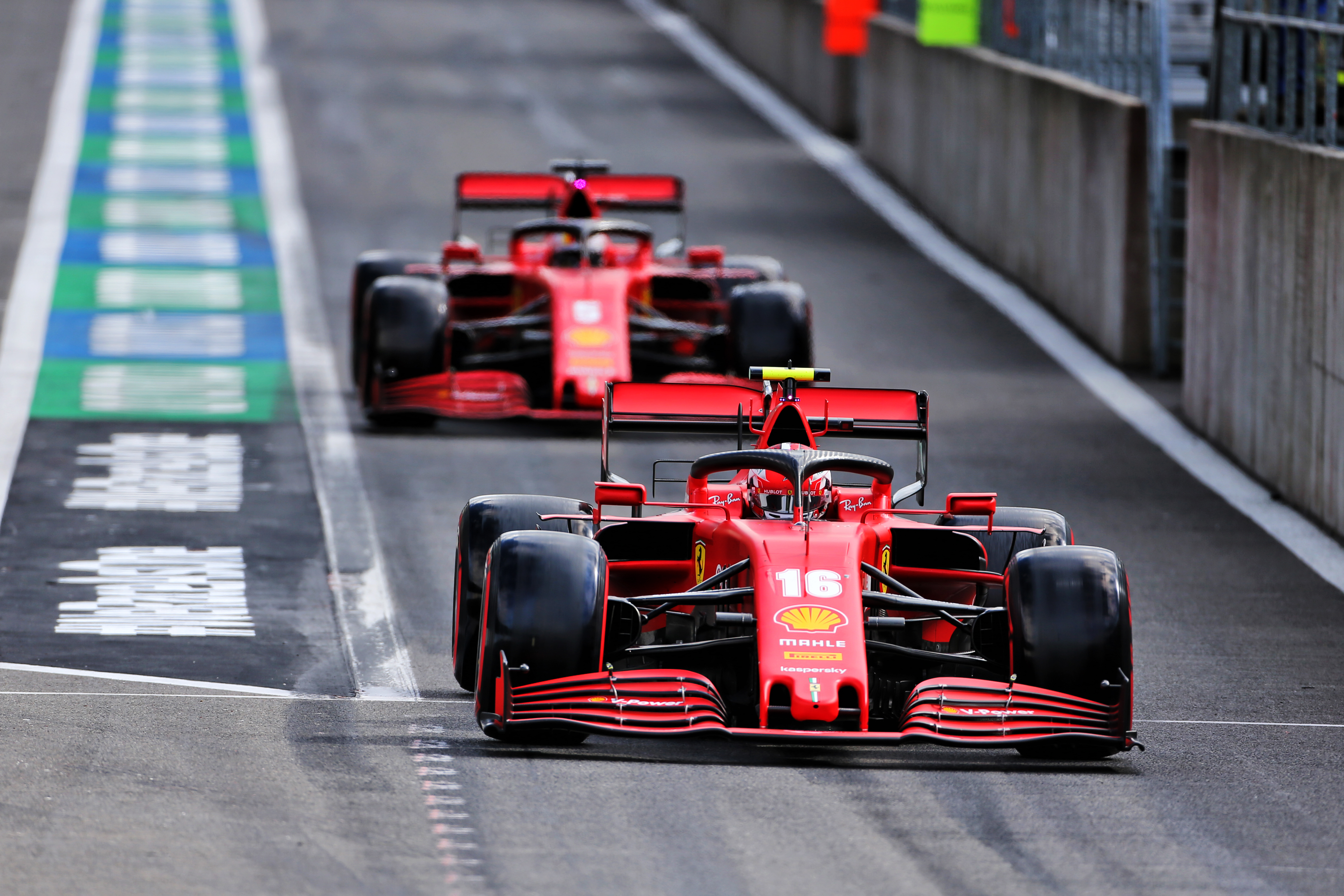 Charles Leclerc Sebastian Vettel Ferrari F1 2020 Belgian Grand Prix Spa pitlane