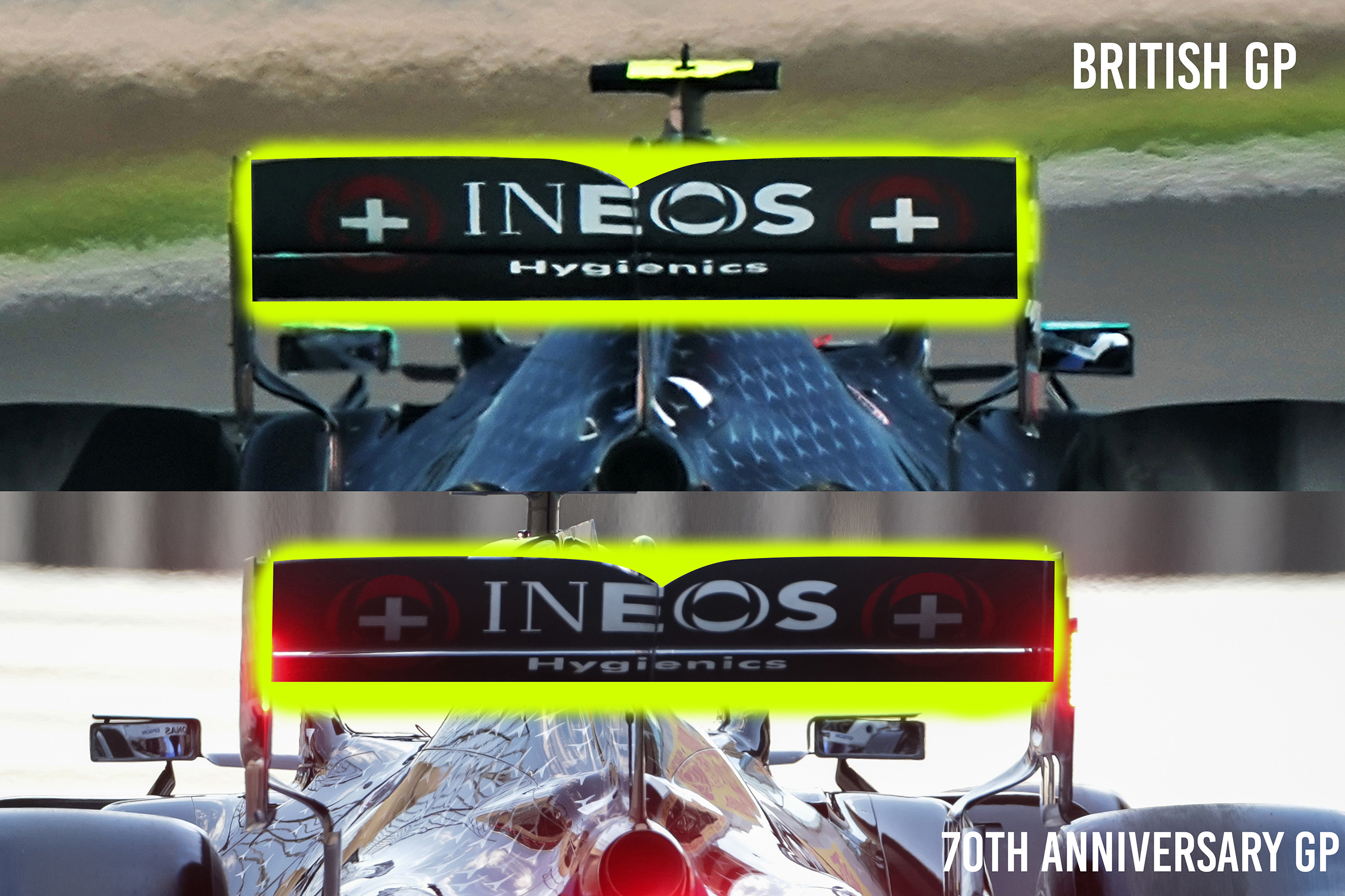 Mercedes rear wing comparison