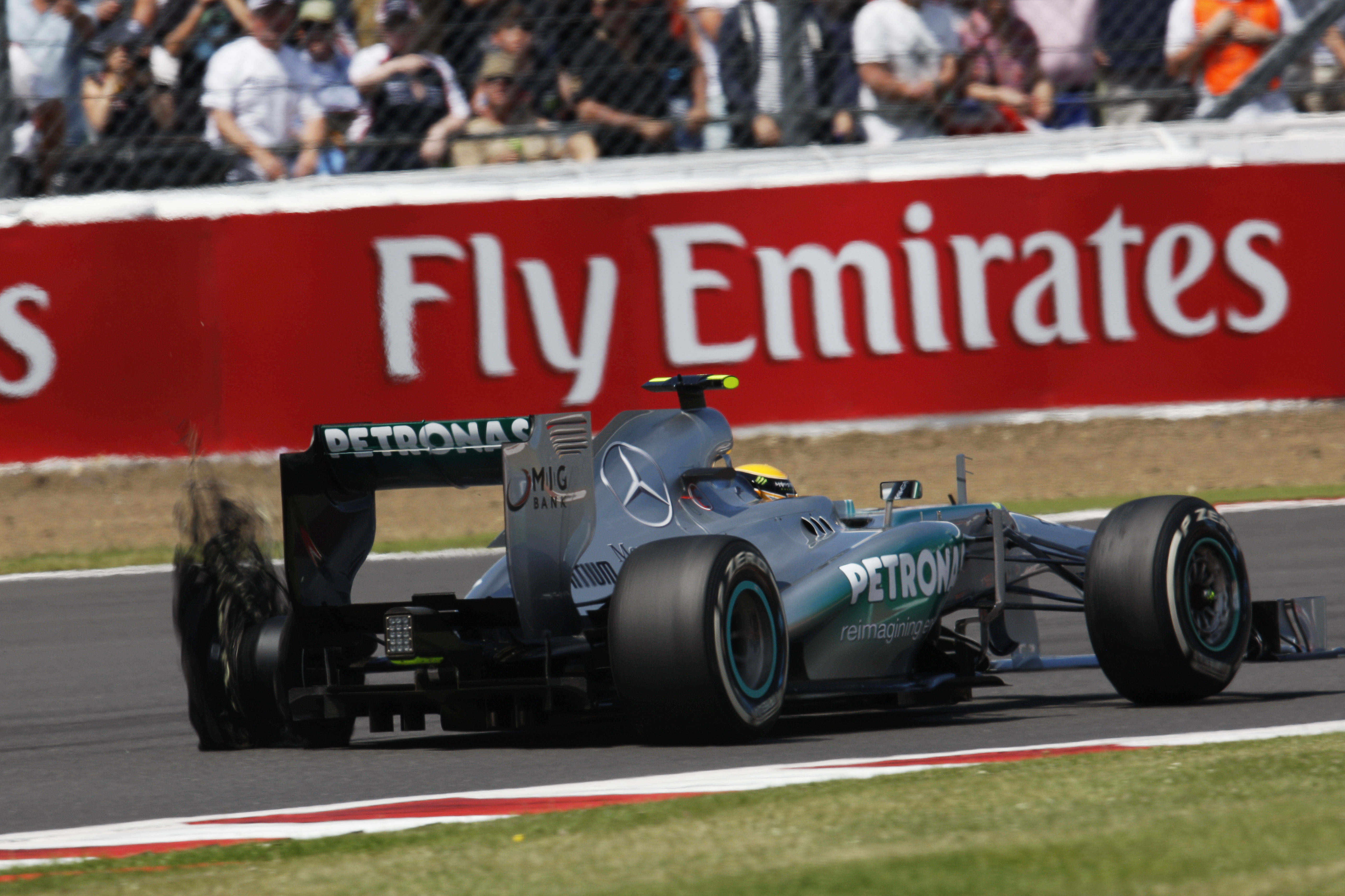 Lewis Hamilton Mercedes puncture British Grand Prix 2013 Silverstone