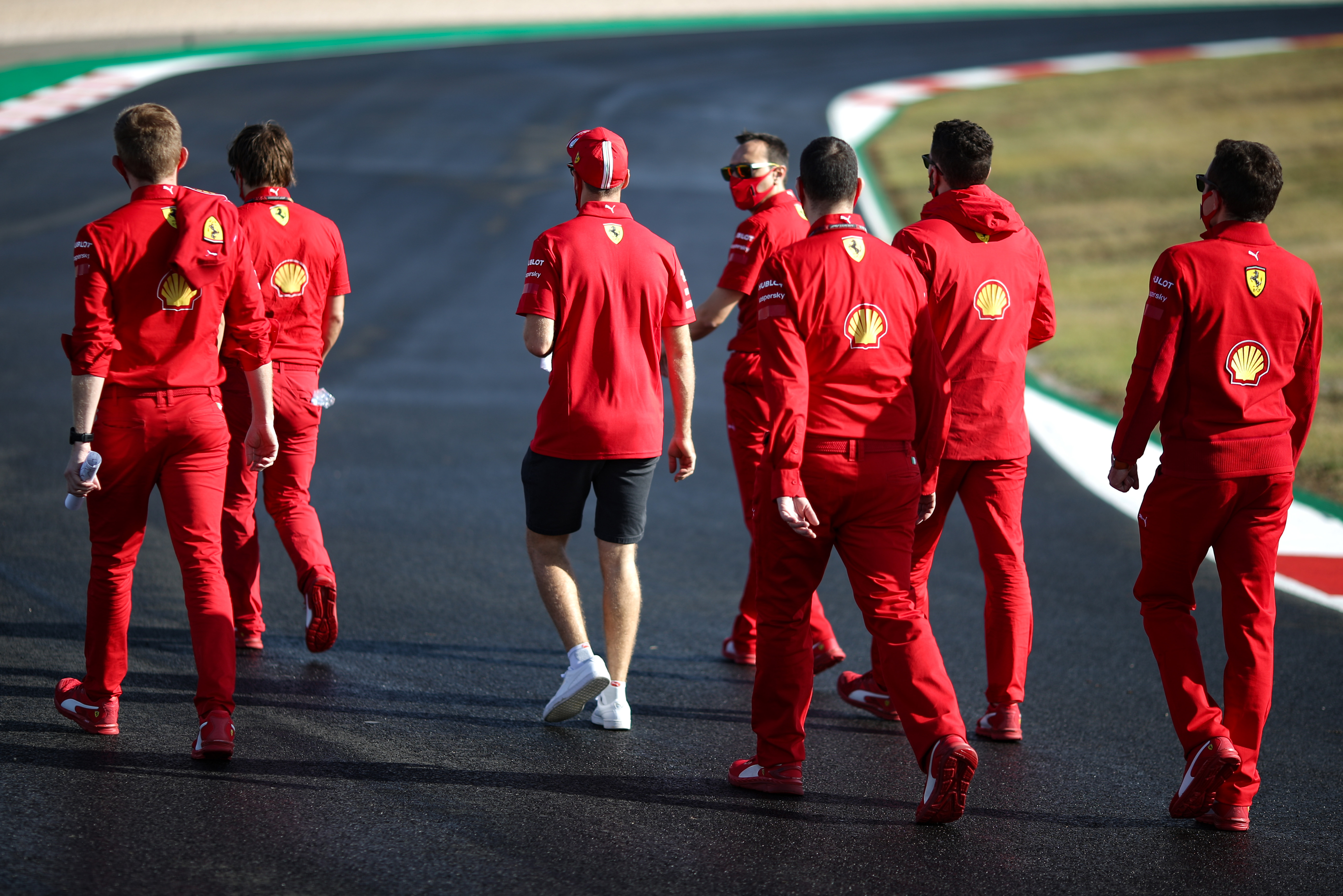 Sebastian Vettel track walk with Ferrari F1 engineers 2020 Algarve Portugal