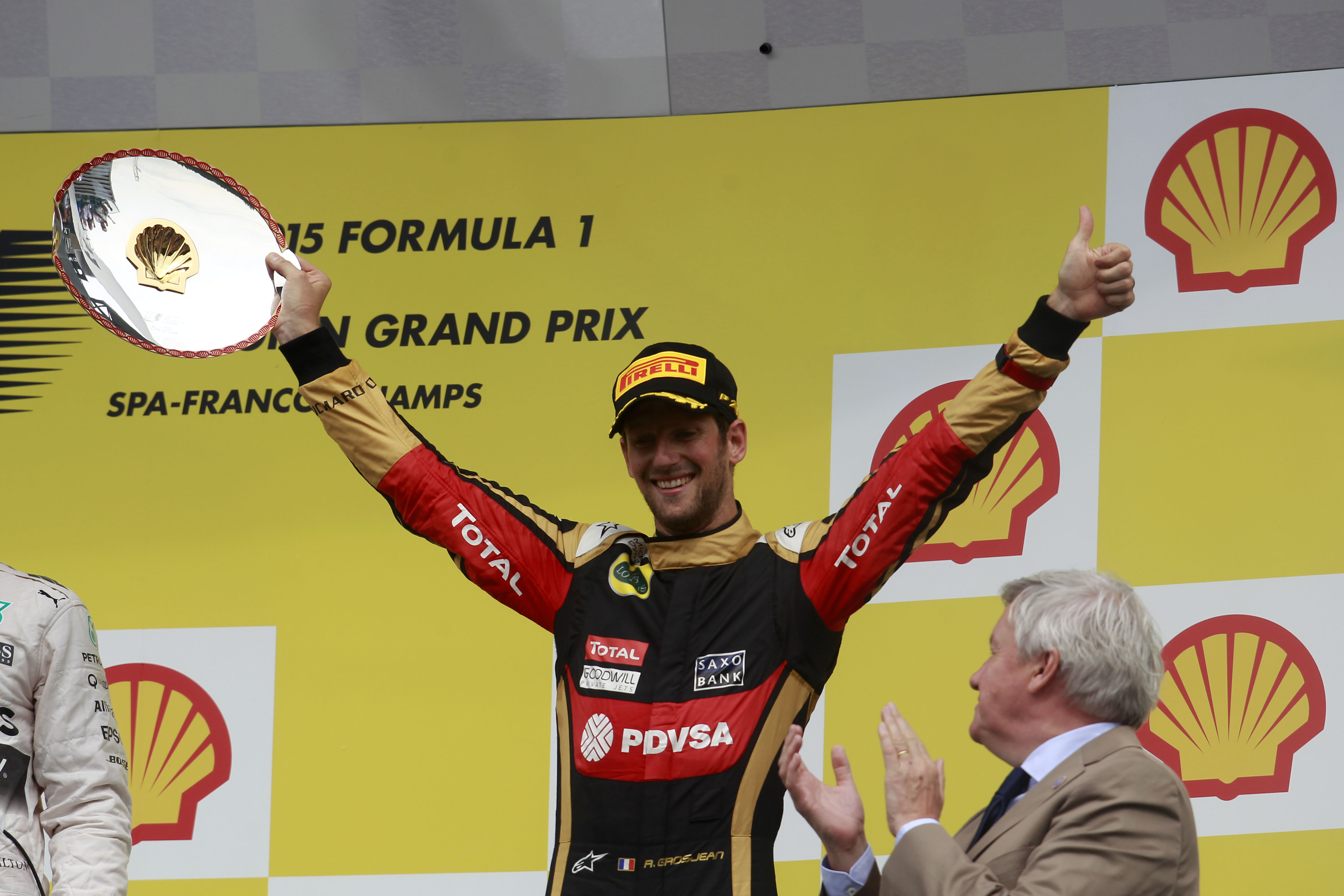 Romain Grosjean Lotus F1 podium 2015 Belgian Grand Prix