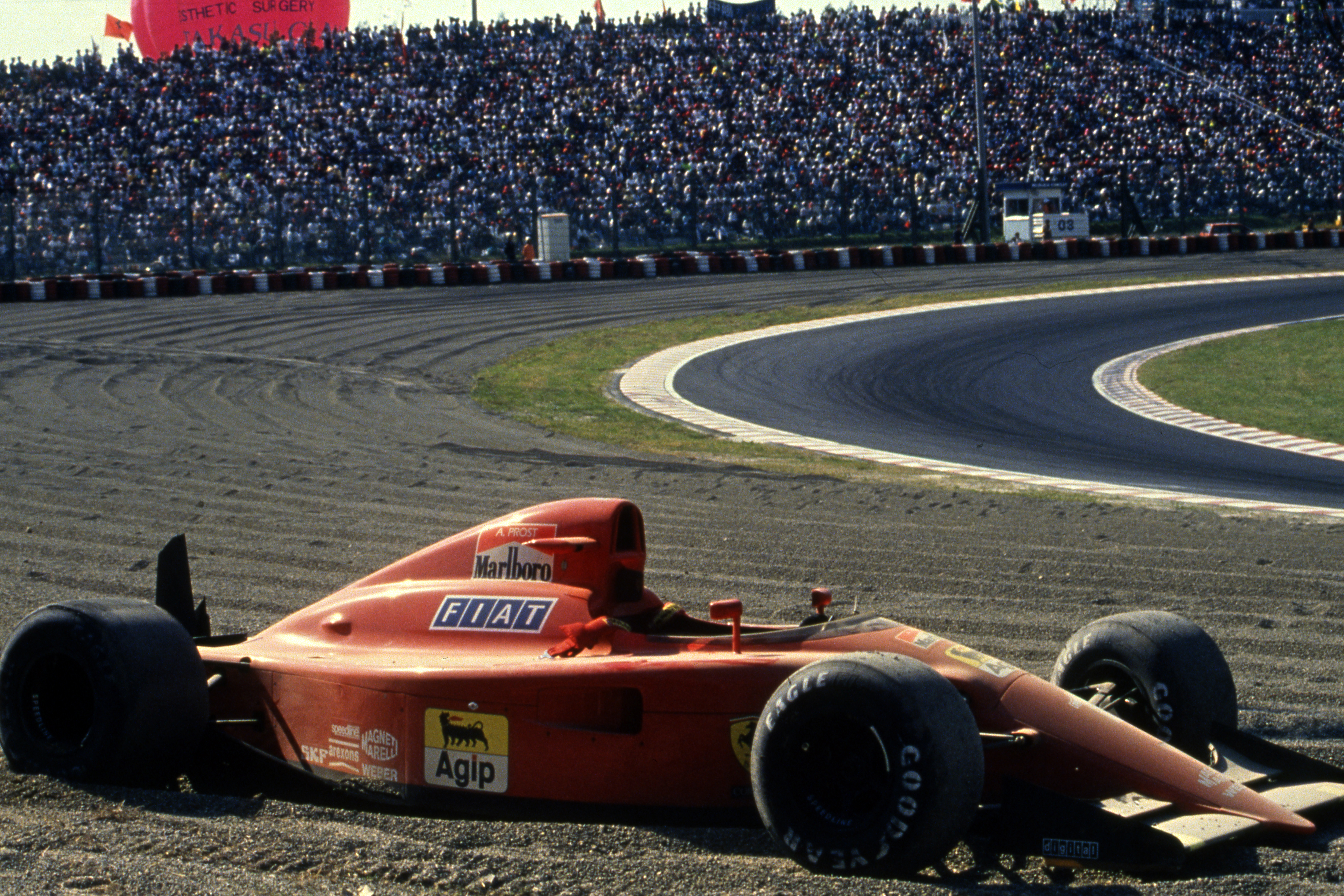 Alain Prost's crashed Ferrari, 1990 Japanese GP, Suzuka, F1