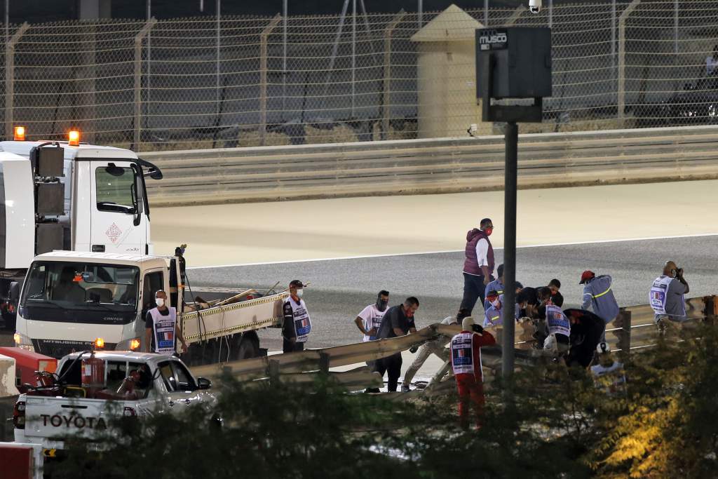 Motor RacaRomain Grosjean crash Bahrain Grand Prix 2020ing Formula One World Championship Bahrain Grand Prix Race Day Sakhir, Bahrain