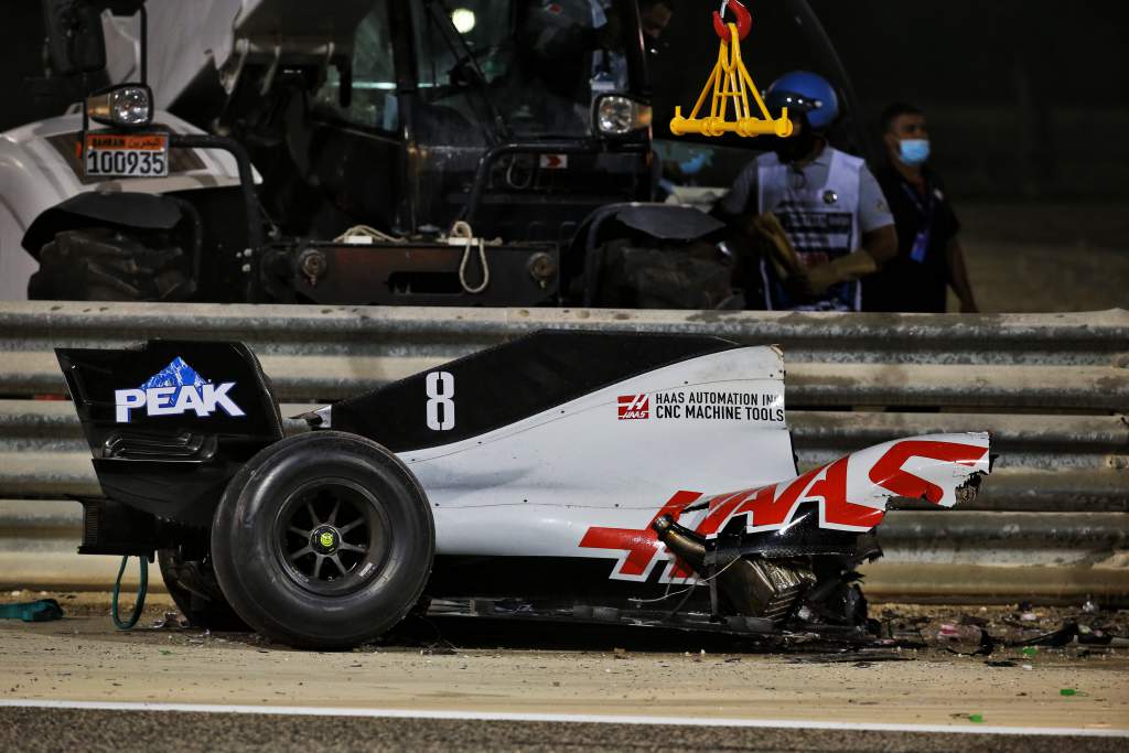 Romain Grosjean crash Bahrain F1