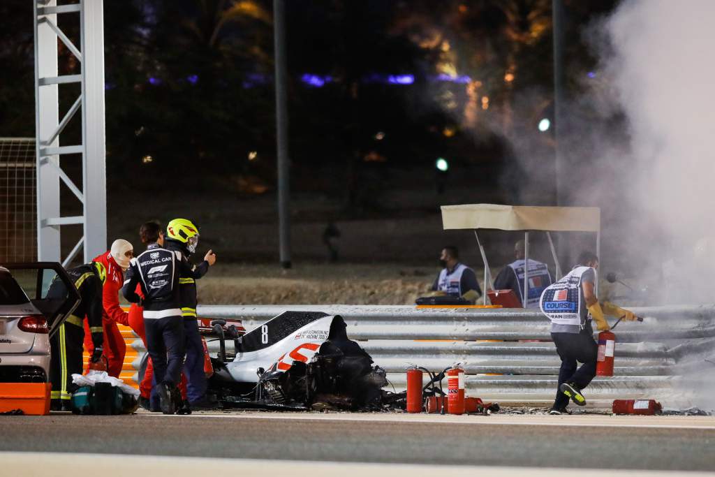 Grosjean's Haas F1 car after crash