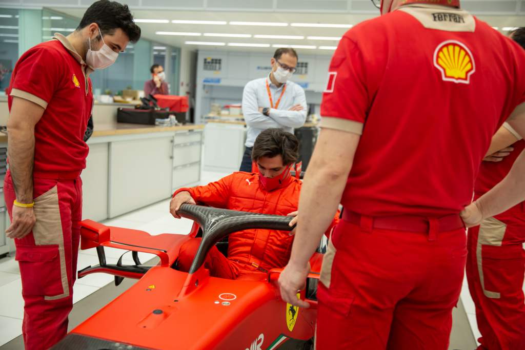 Carlos Sainz Jr Ferrari factory visit seat fit Maranello December 2020