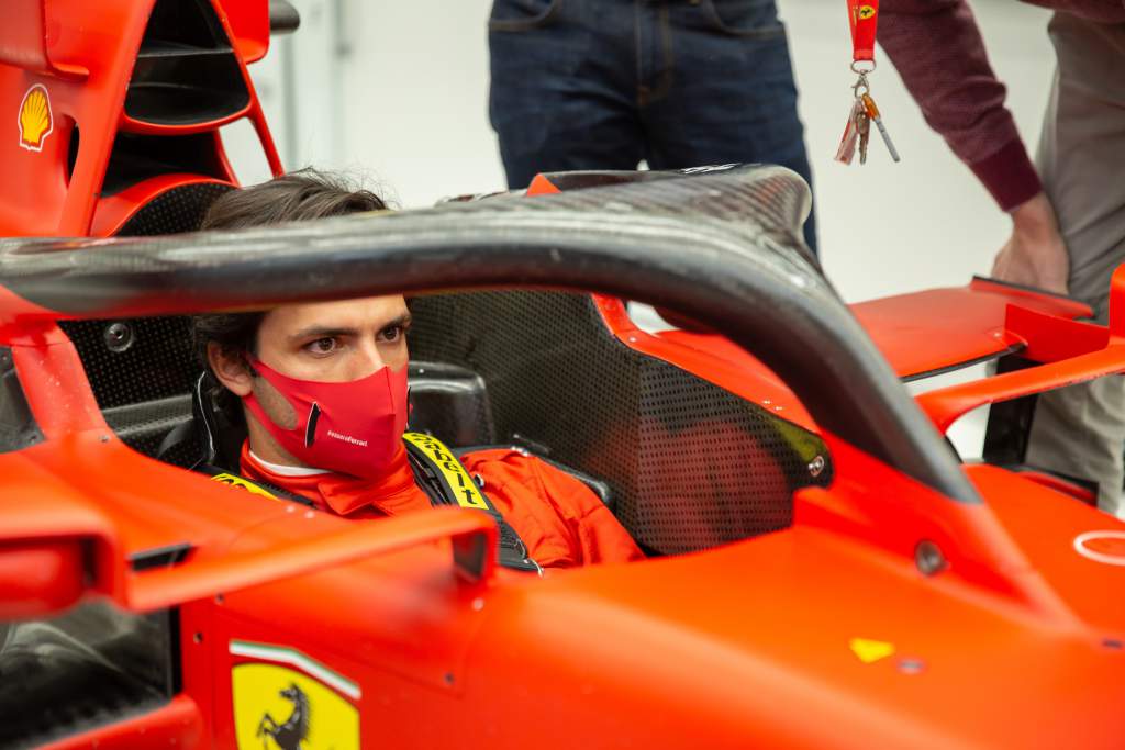 Carlos Sainz Jr Ferrari factory visit seat fit Maranello December 2020