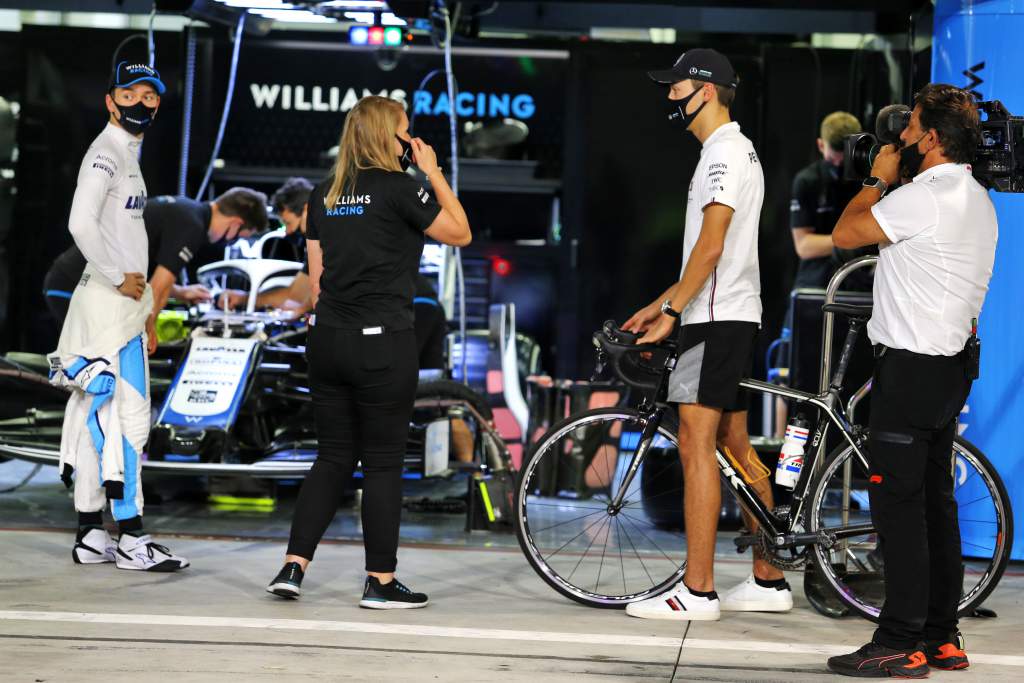 George Russell outside Williams F1 garage Sakhir GP Mercedes 2020