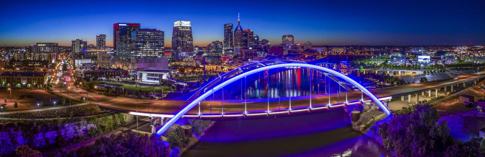 Nashville,tn Skyline Aerial Panoramic Dusk