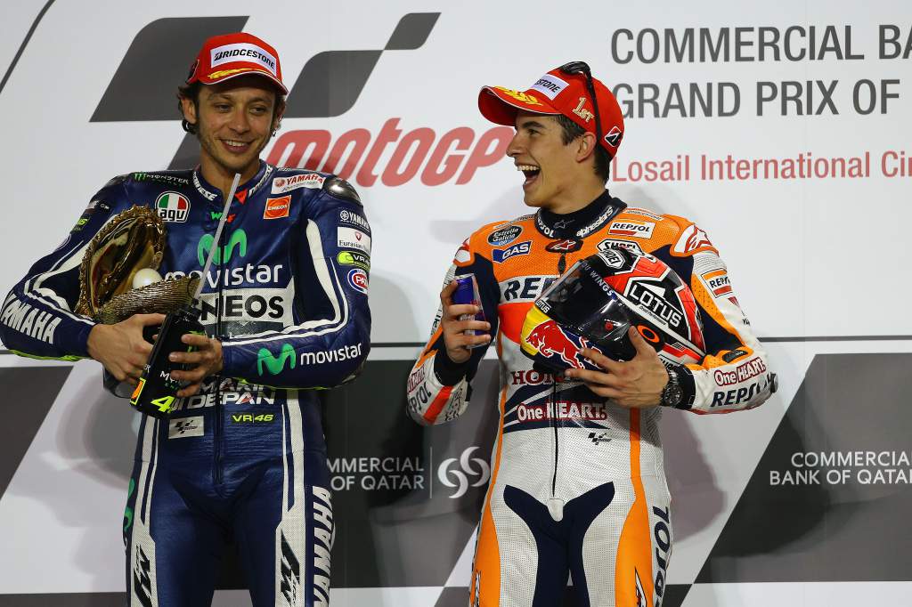 Valentino Rossi Marc Marquez Qatar MotoGP podium 2014