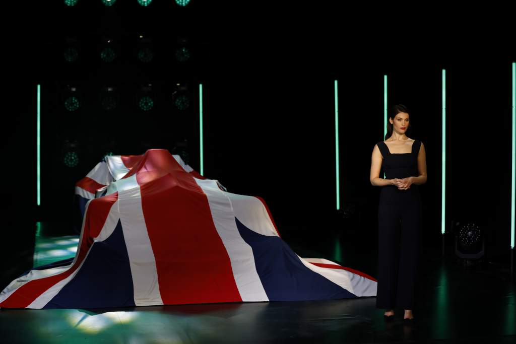 Gemma Arterton With The Aston Martin Amr21 Covered By A Union Jack