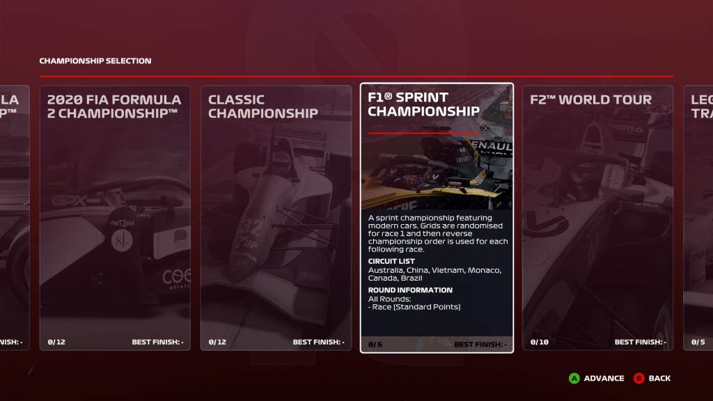 F1 2020 Sprint Race Menu Pic