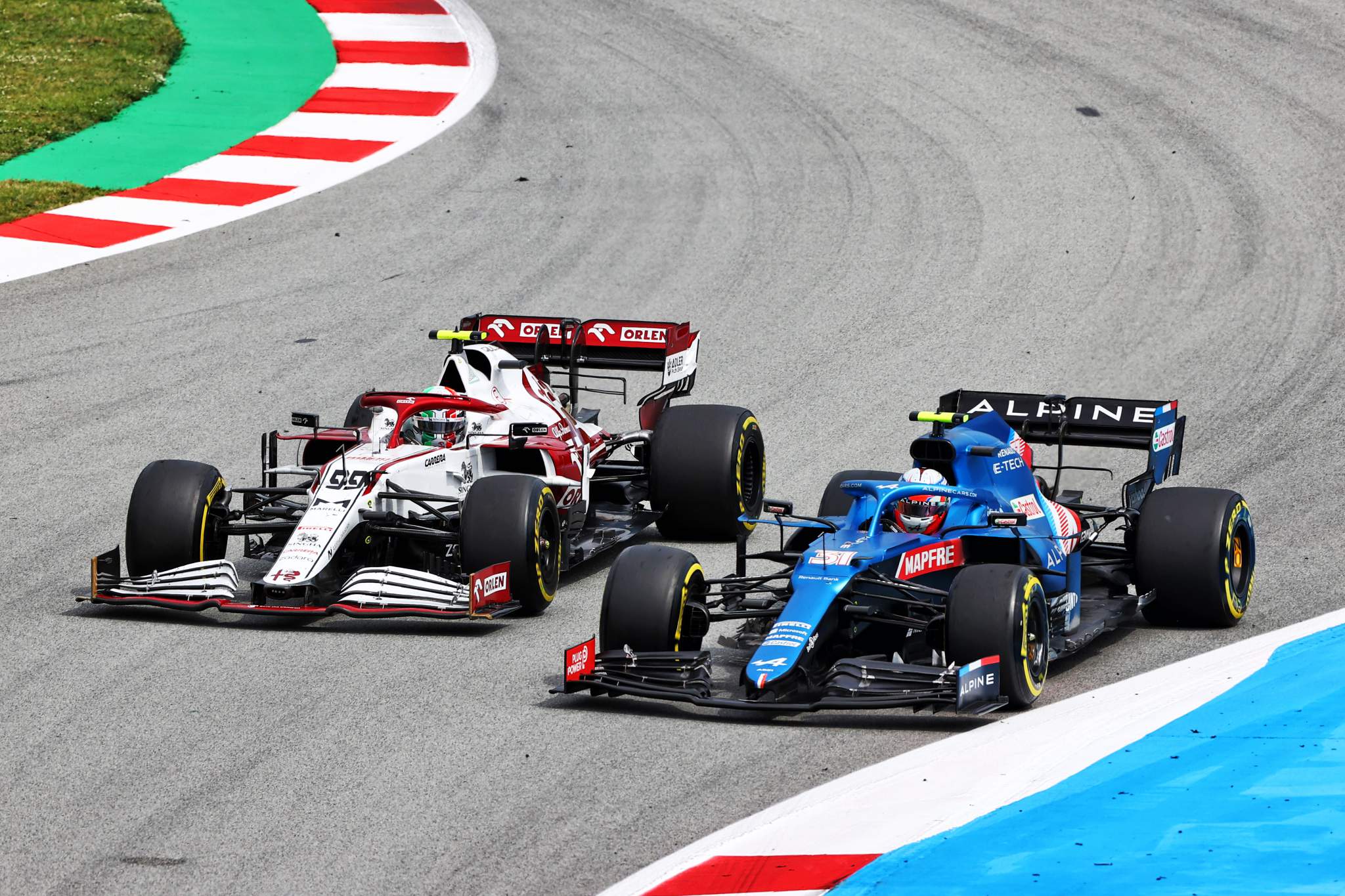 Antonio Giovinazzi Alfa Romeo Esteban Ocon Alpine Spanish Grand Prix 2021 Barcelona