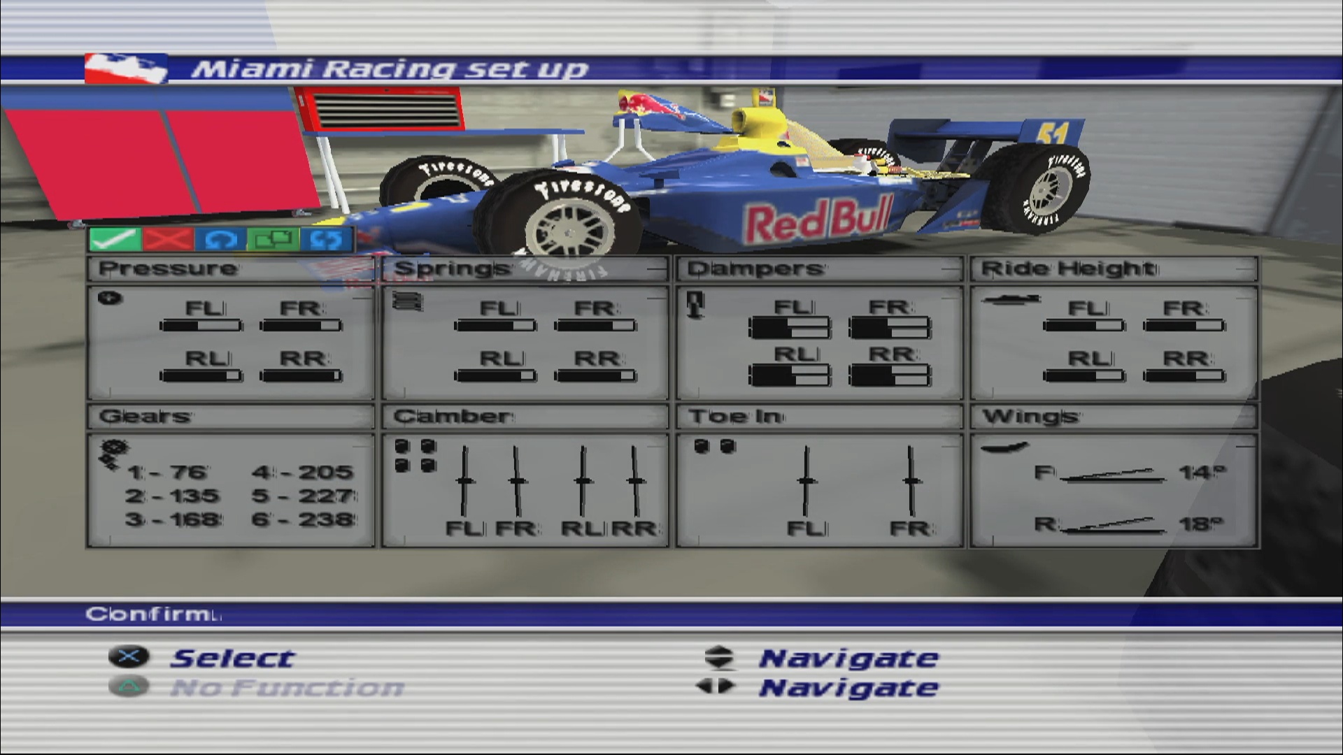 Indycar Series 2005 Car Setup Menu