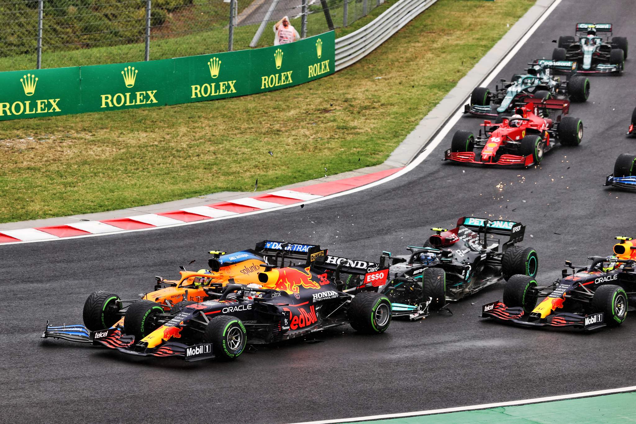 Hungarian GP start crash Max Verstappen Lando Norris Valtteri Bottas Sergio Perez F1