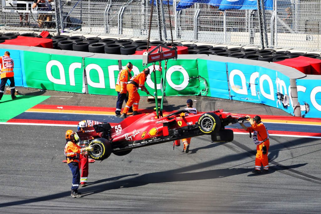 Carlos Sainz F1 crashed Ferrari