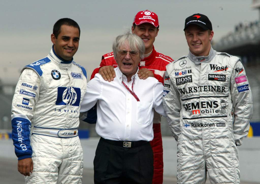 Juan Pablo Montoya Michael Schumacher Kimi Raikkonen Bernie Ecclestone F1