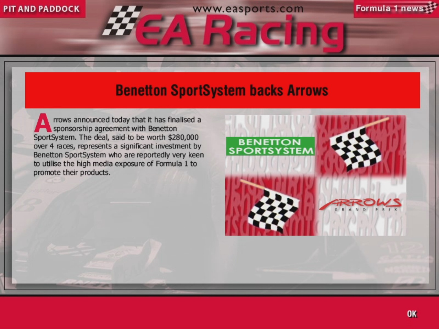 Ea F1m Benetton Sportsystem Sponsors Arrows Pic R