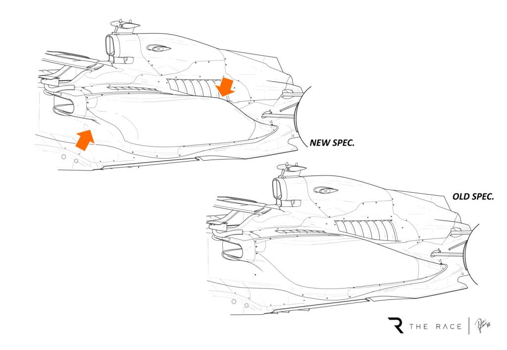 Alpine F1 sidepod comparison drawing