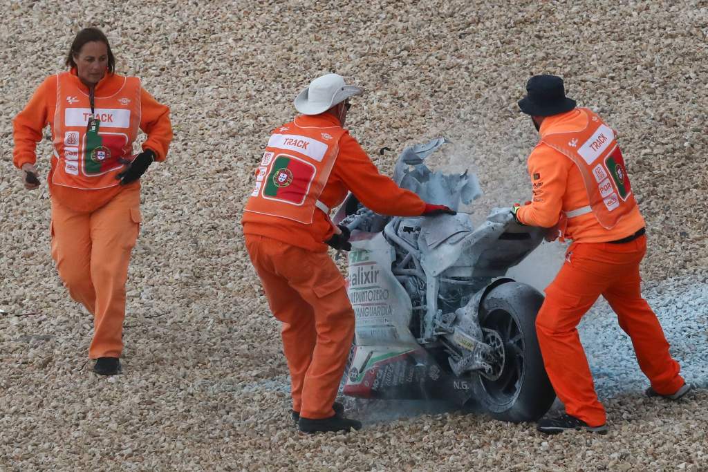 crashed Moto2 bike