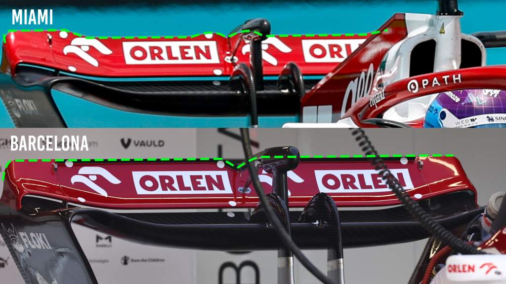 Alfa Romeo F1 rear wing comparison Barcelona Miami