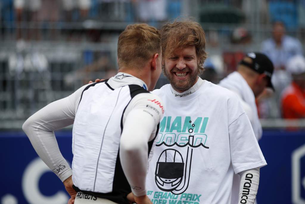 Mick Schumacher, Haas F1 Team, And Sebastian Vettel, Aston Martin, On The Grid