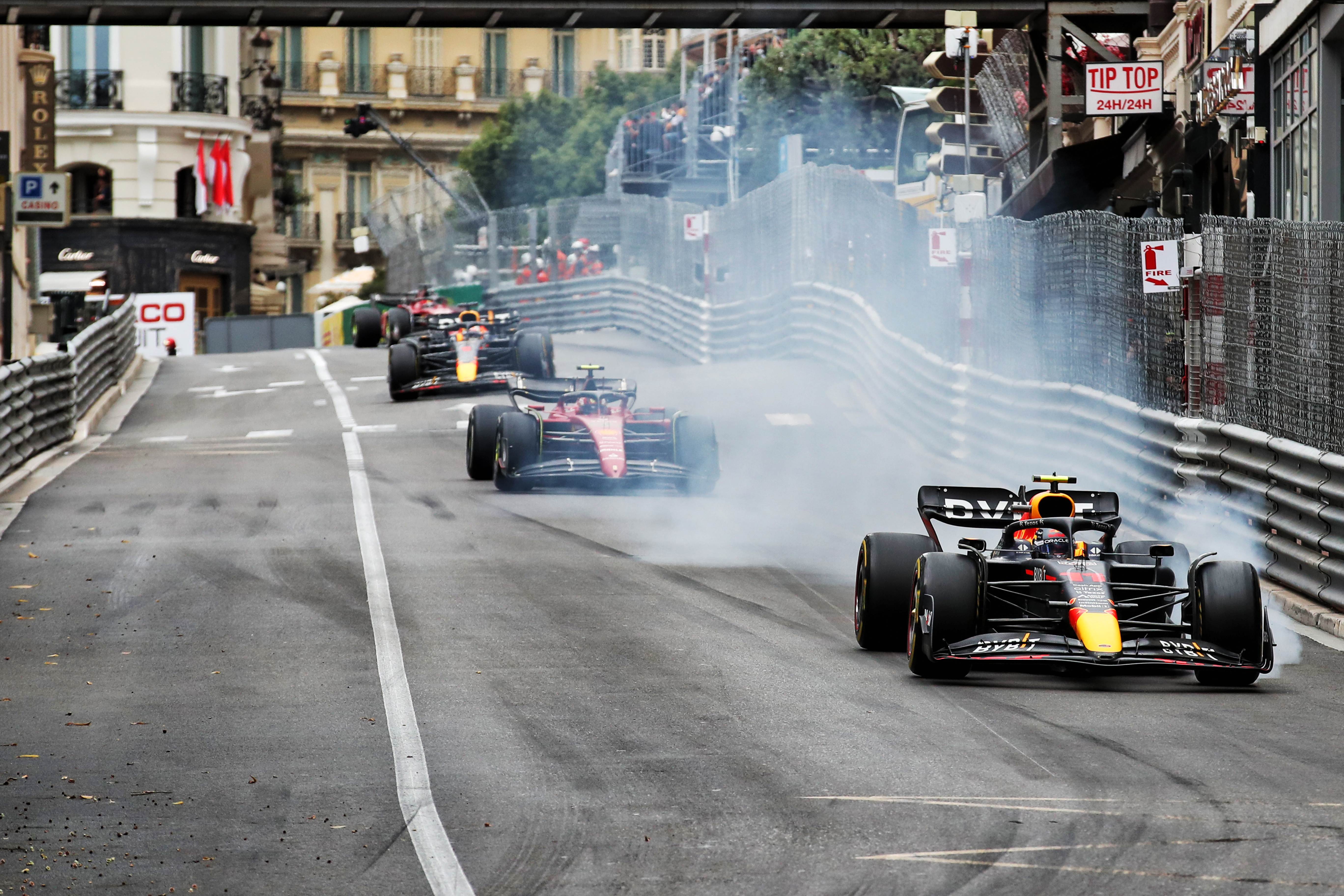 Perez wins chaotic Monaco GP, Ferrari blows it for Leclerc