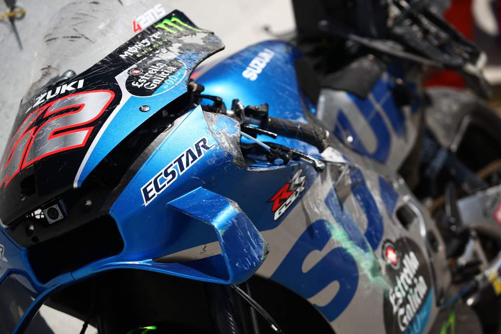 Alex Rins crashed Suzuki MotoGP